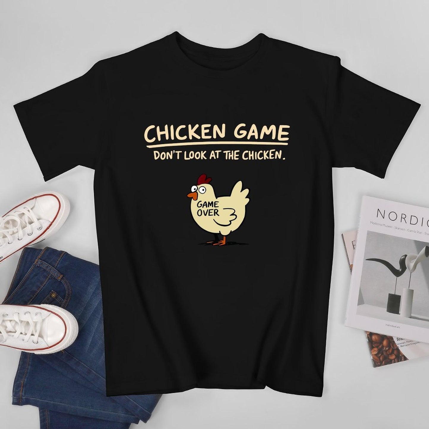 Inkmay Casual Cotton T-shirt Chicken Game Over On Black Background Unisex T-shirtUrban Signature T-Shirt