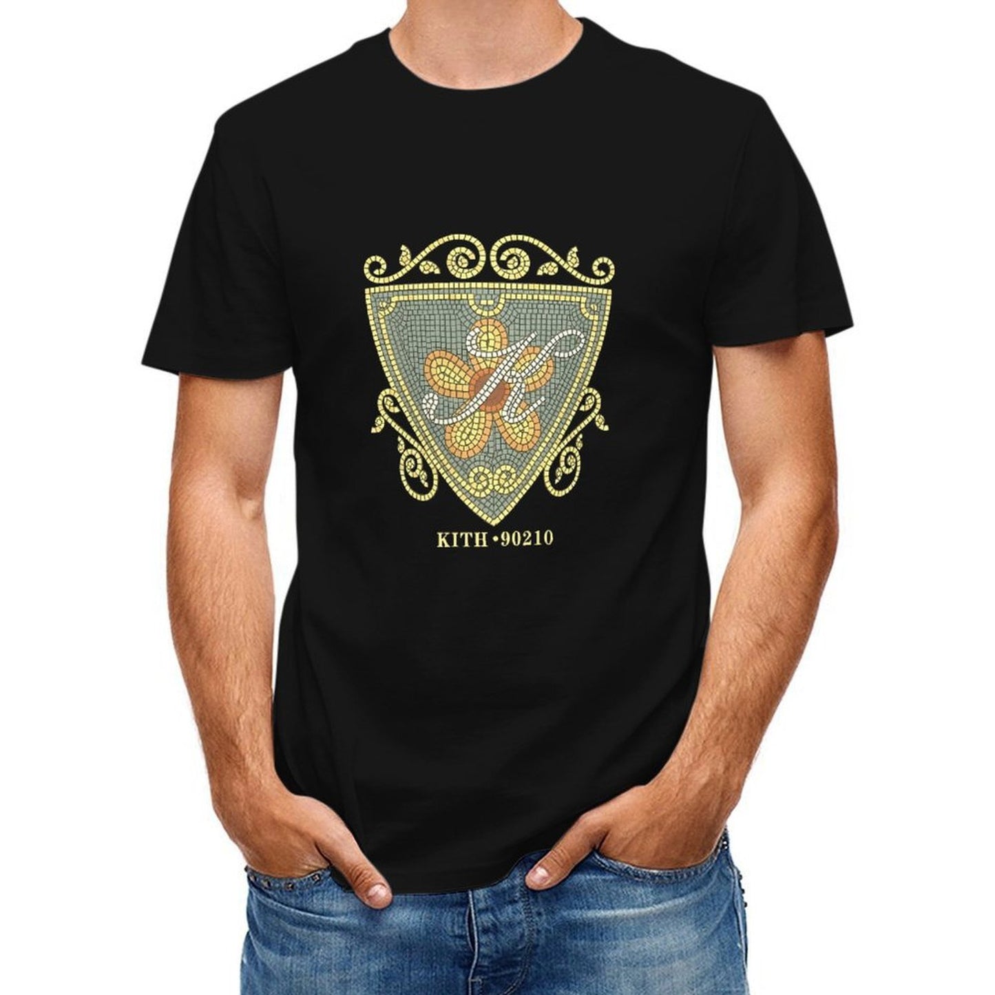 Inkmay Casual Cotton T-shirt Mosaic Shield Design With Floral Motifs Unisex T-shirtUltra Durable Premium T-Shirt