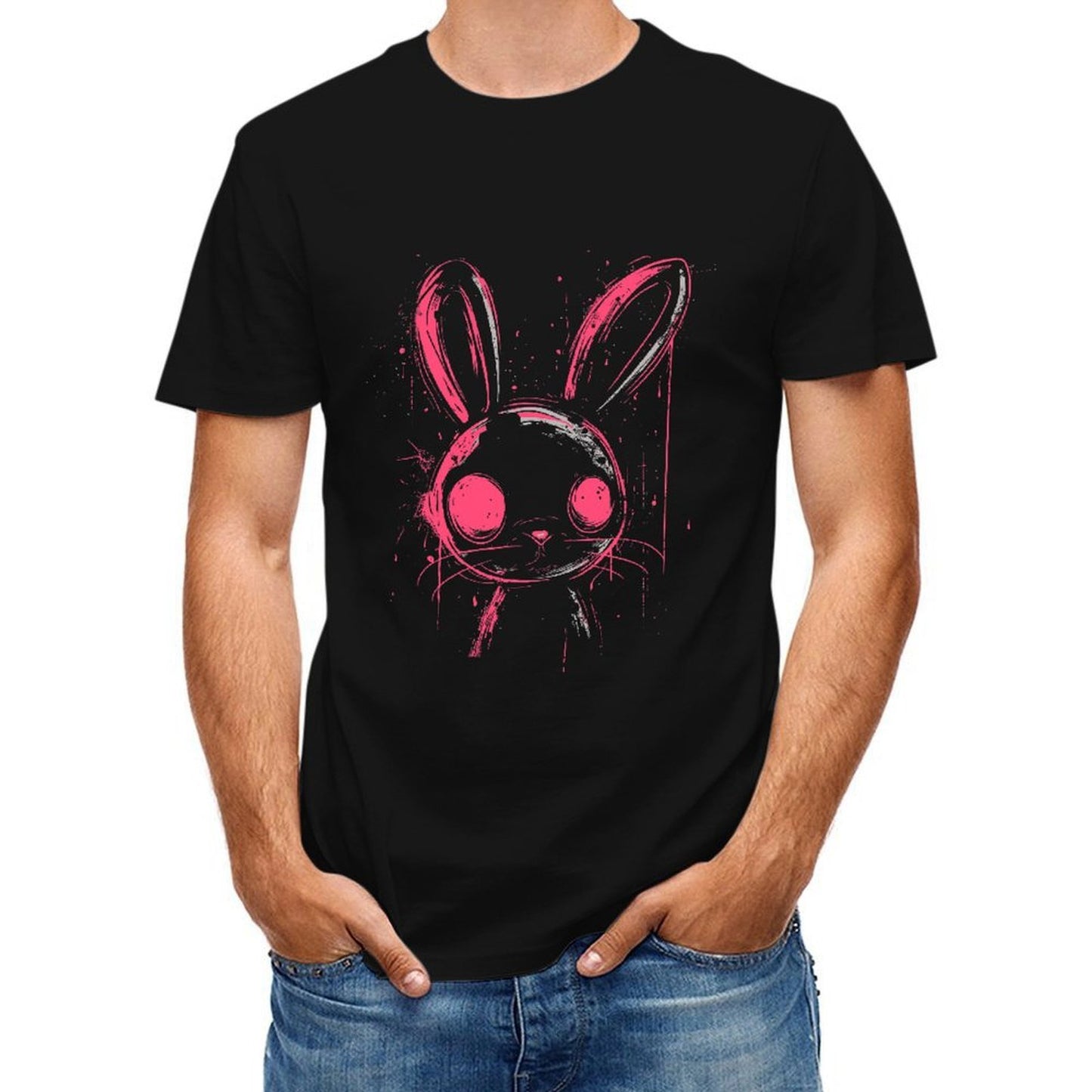 Inkmay Casual Cotton T-shirt Stylish Pink Rabbit Face Art Print Unisex T-shirtSlim Fit Premium Finish T-Shirt