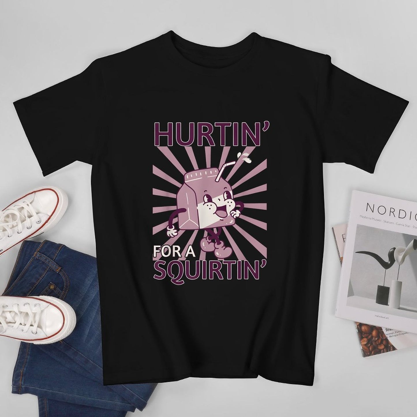Inkmay Casual Cotton T-shirt Cartoon Squirt Bottle With Happy Face Unisex T-shirtSharp Regular T-Shirt