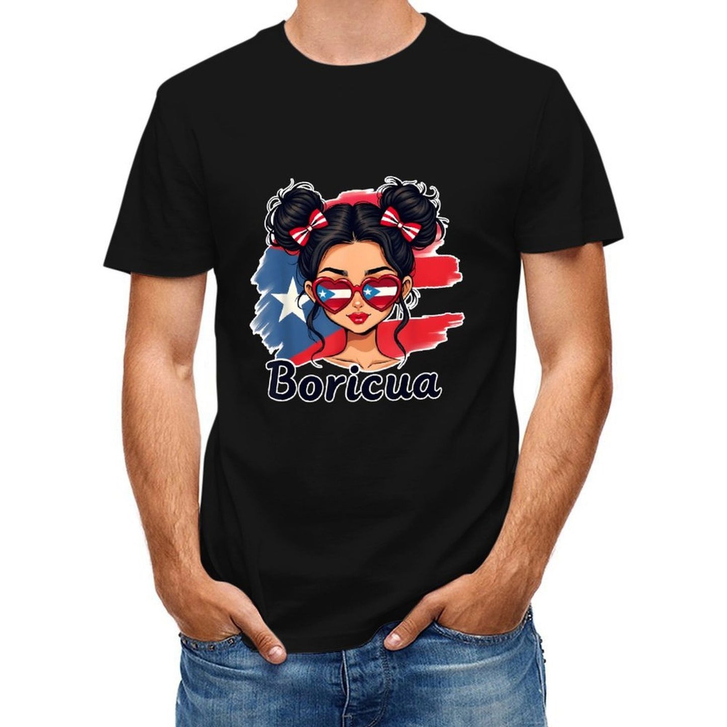 Inkmay Casual Cotton T-shirt Puerto Rican Flag Heart Glasses Boricua Unisex T-shirtSharp Pure T-Shirt