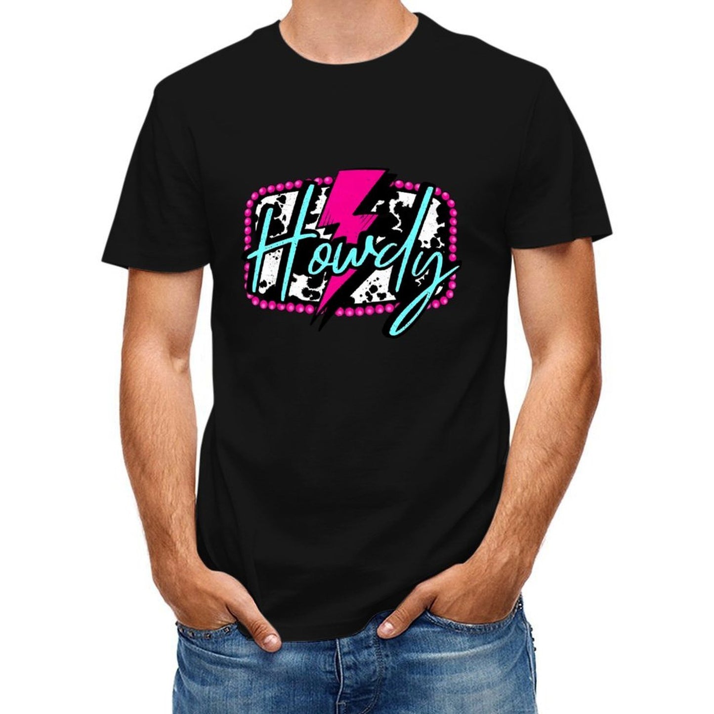 Inkmay Casual Cotton T-shirt Howdy With Pink And Teal Splashes Unisex T-shirtClassic Bold T-Shirt