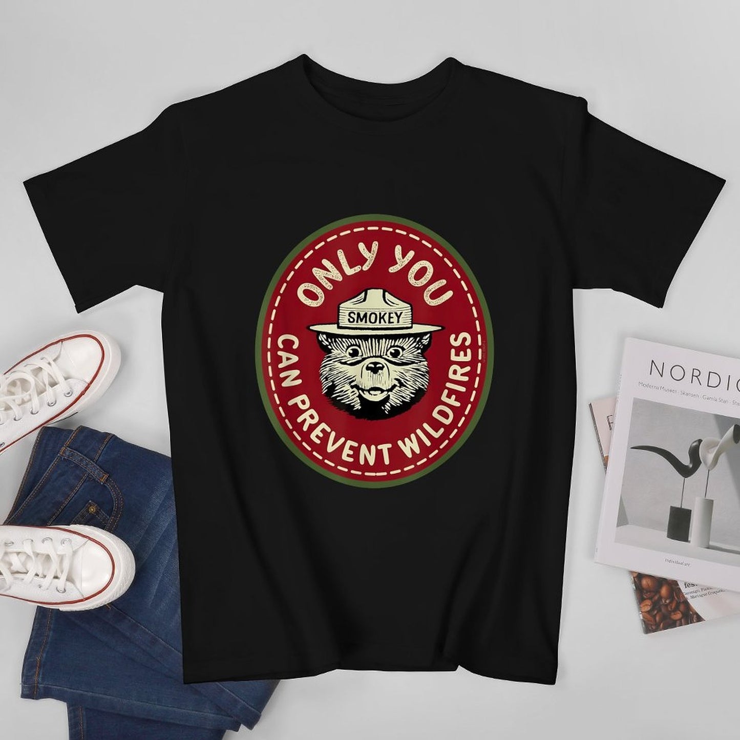 Inkmay Casual Cotton T-shirt Only You Can Prevent Wildfires Smokey Unisex T-shirtMidweight SoftTouch T-Shirt