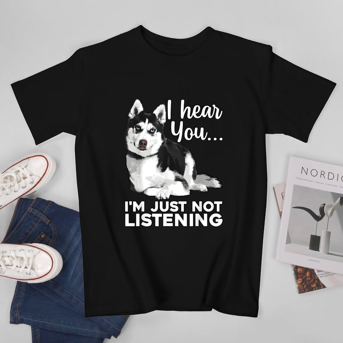 Inkmay Casual Cotton T-shirt Husky Dog With Text Overlay Unisex T-shirtSeamless Sharp T-Shirt