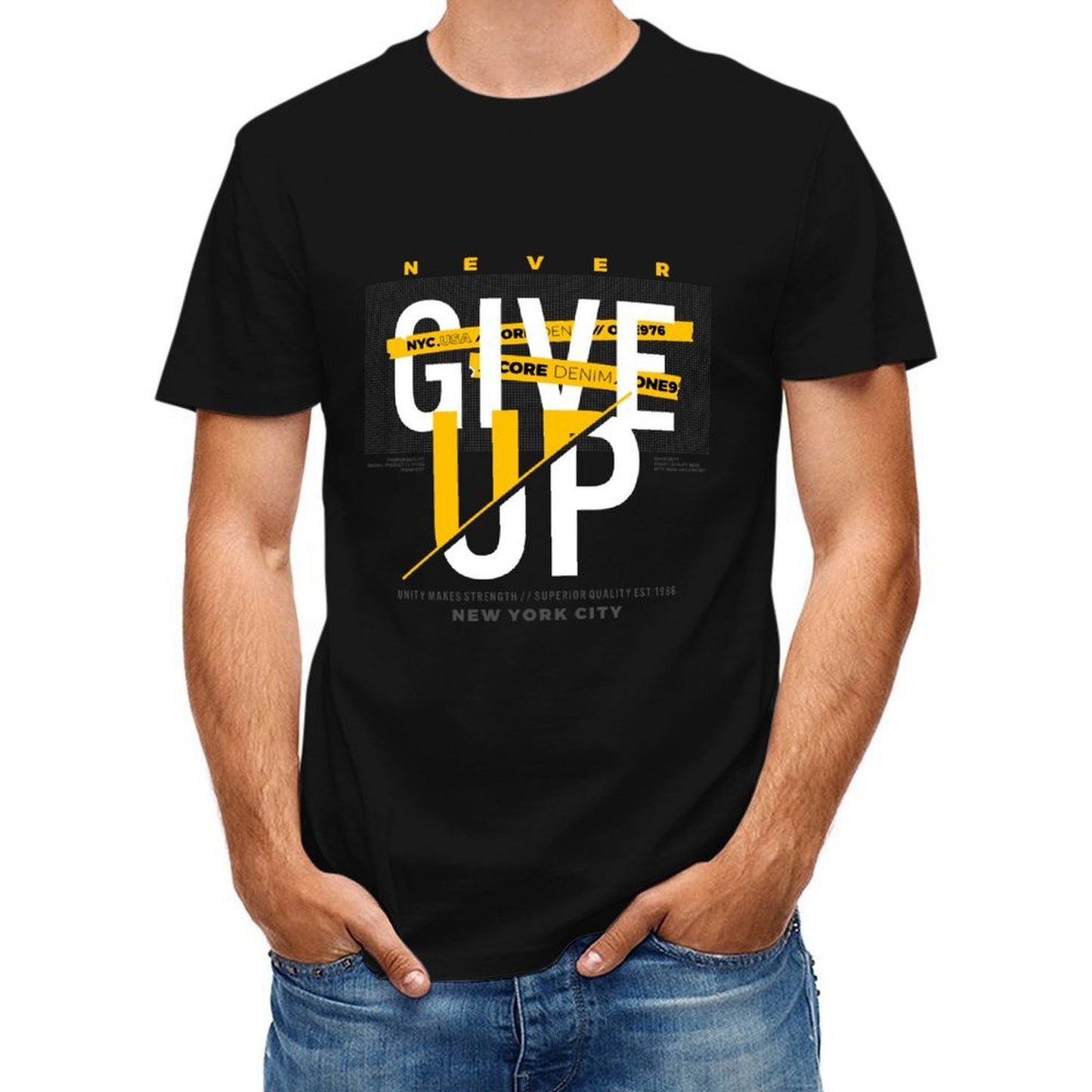 Inkmay Casual Cotton T-shirt Give Pattern With Yellow Accents Unisex T-shirtUrban Relaxed T-Shirt