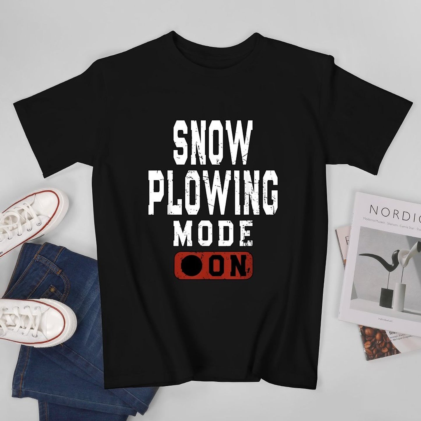 Inkmay Casual Cotton T-shirt Snow Plowing Mode On Print Design Unisex T-shirtWrinkle-Free Smooth Feel T-Shirt