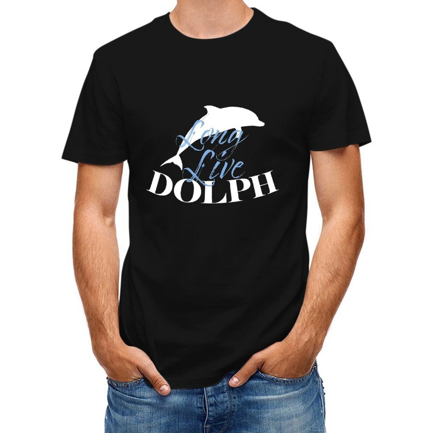 Inkmay Casual Cotton T-shirt Dolphin Silhouette With Long Live Dolph Unisex T-shirtDouble-Stitched Batch-Printed T-Shirt