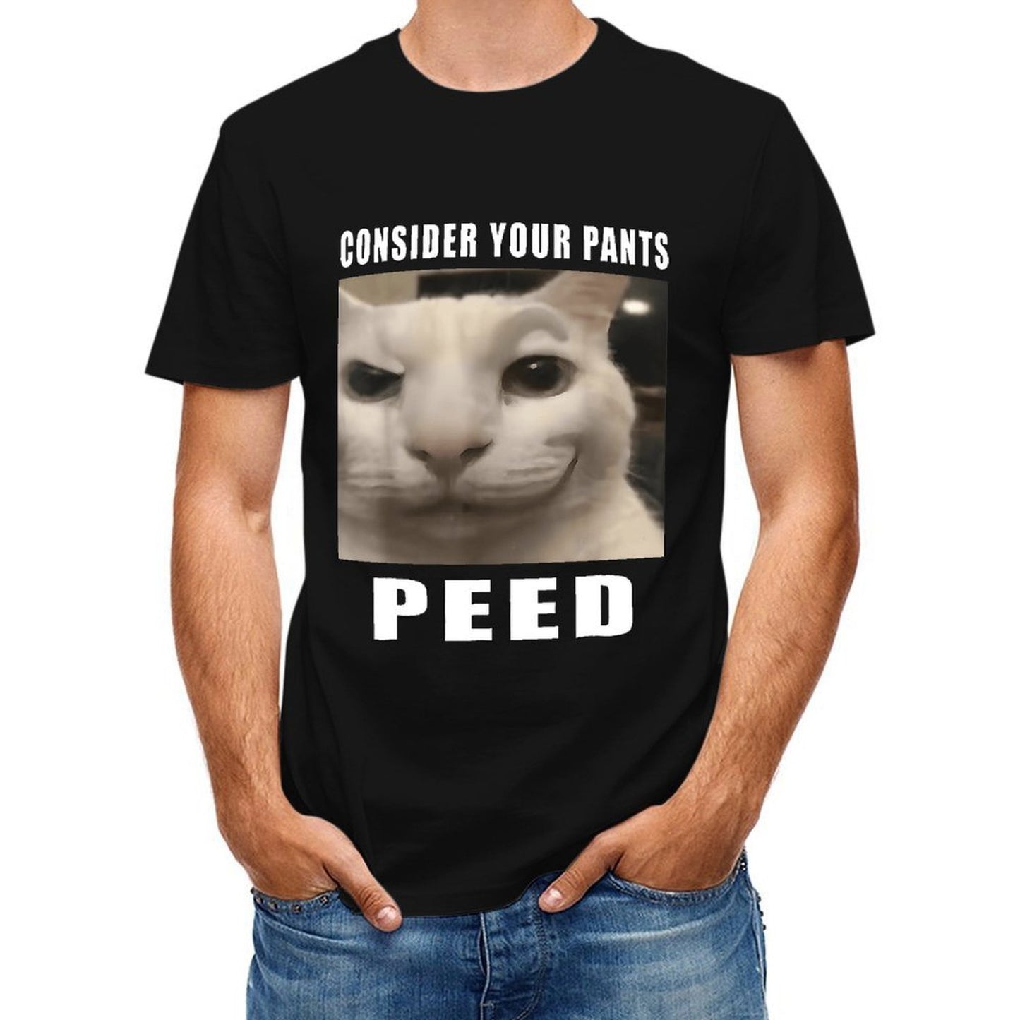 Inkmay Casual Cotton T-shirt White Cat With Dark Eyes Unisex T-shirtBatch-Printed EverydayTee T-Shirt