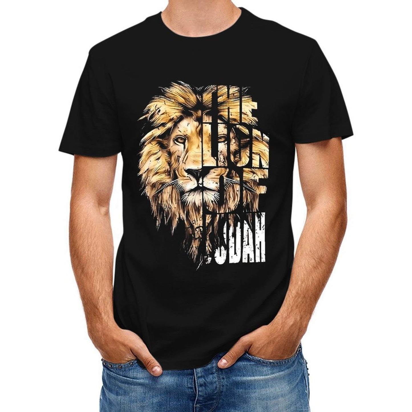 Inkmay Casual Cotton T-shirt Lion Head With Bold Text Unisex T-shirt