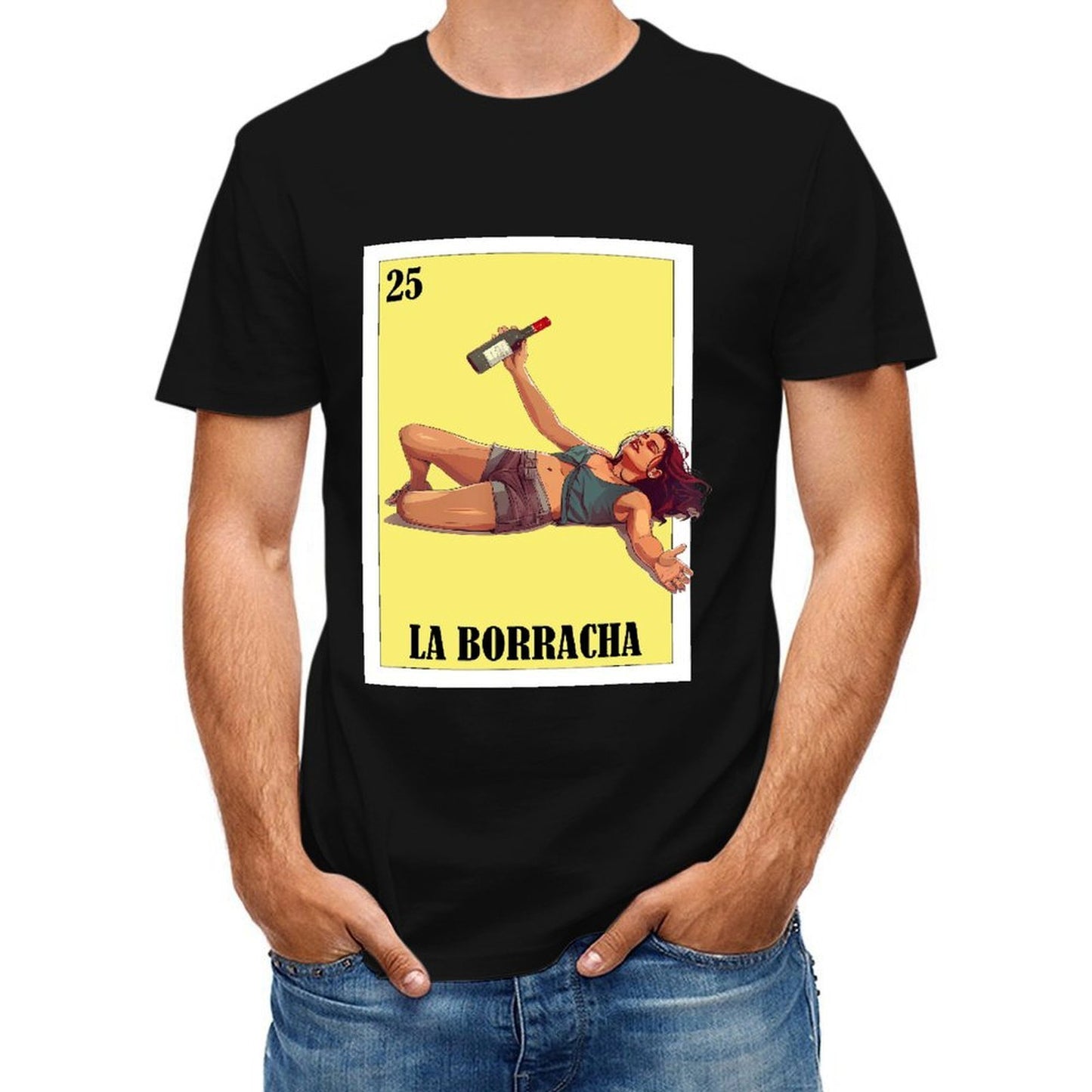 Inkmay Casual Cotton T-shirt The Drunk Woman Holding Wine Bottle Unisex T-shirt