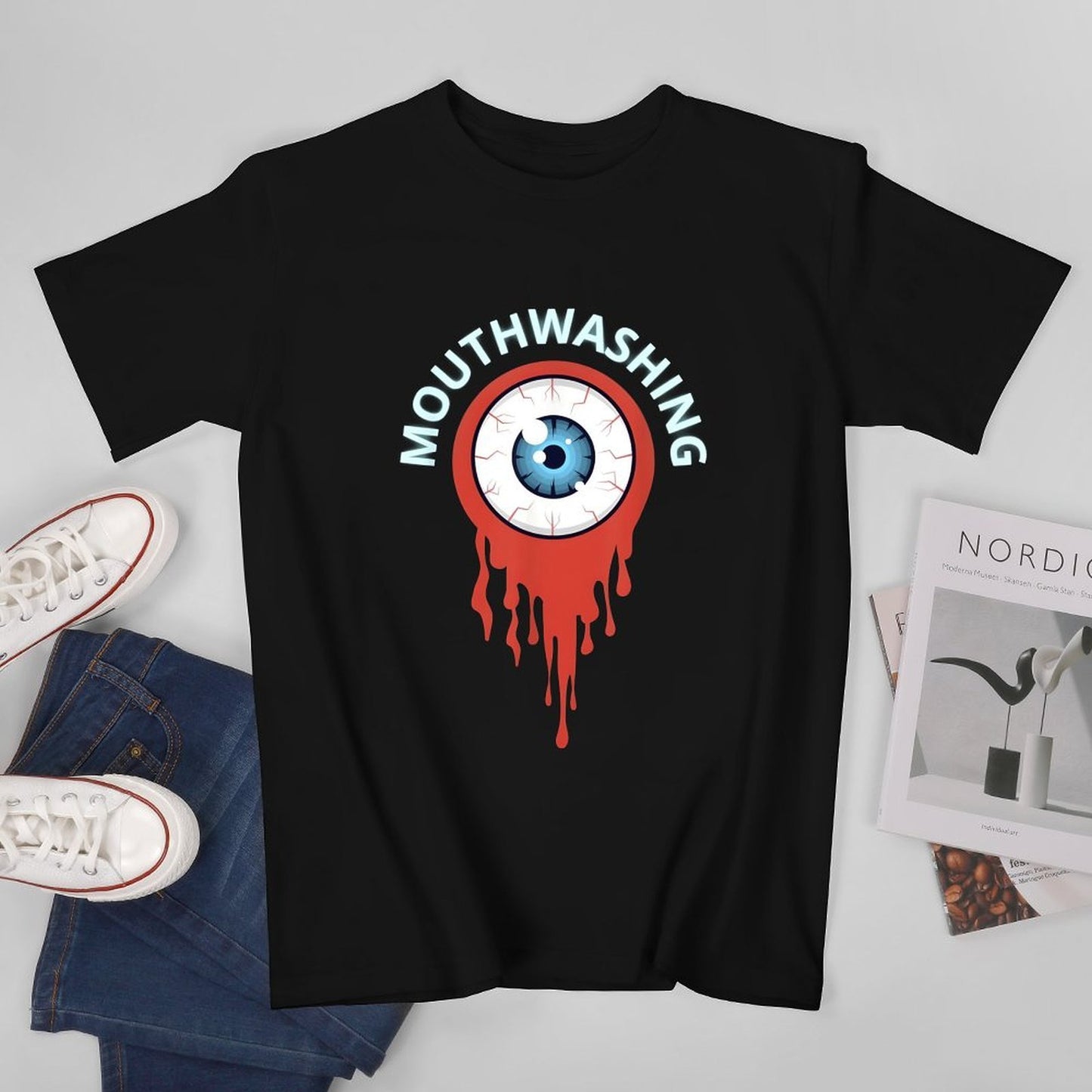 Inkmay Casual Cotton T-shirt Mouthwashing Eye With Red Tears Unisex T-shirtClassicFit Design-Your-Own T-Shirt