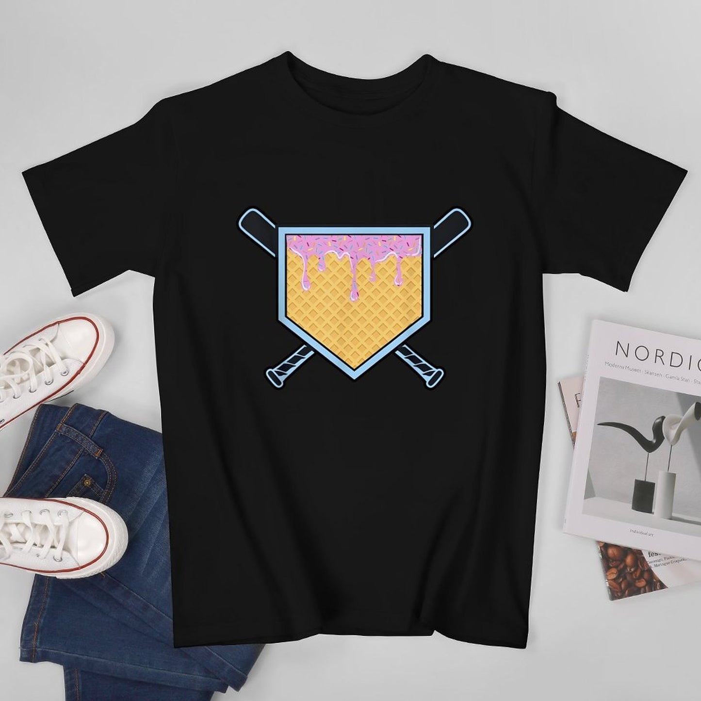 Inkmay Casual Cotton T-shirt Ice Cream Dripping On Waffle Unisex T-shirtOversized Premium T-Shirt