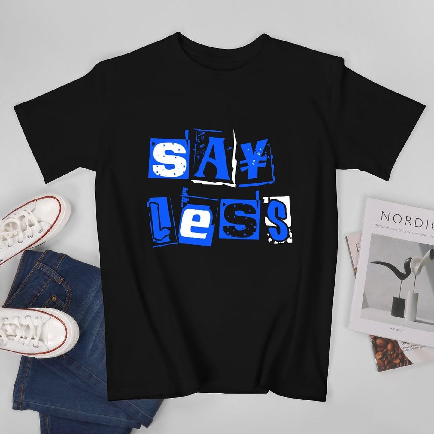 Inkmay Casual Cotton T-shirt Blue Background With White Lettering Design Unisex T-shirt