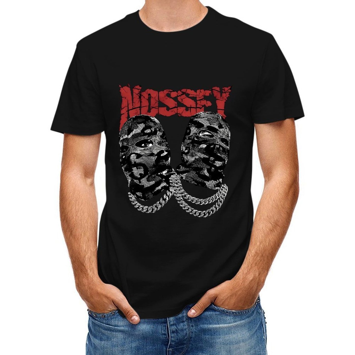 Inkmay Casual Cotton T-shirt Camouflage Faces With Bold Chains Unisex T-shirtFitted Bold T-Shirt