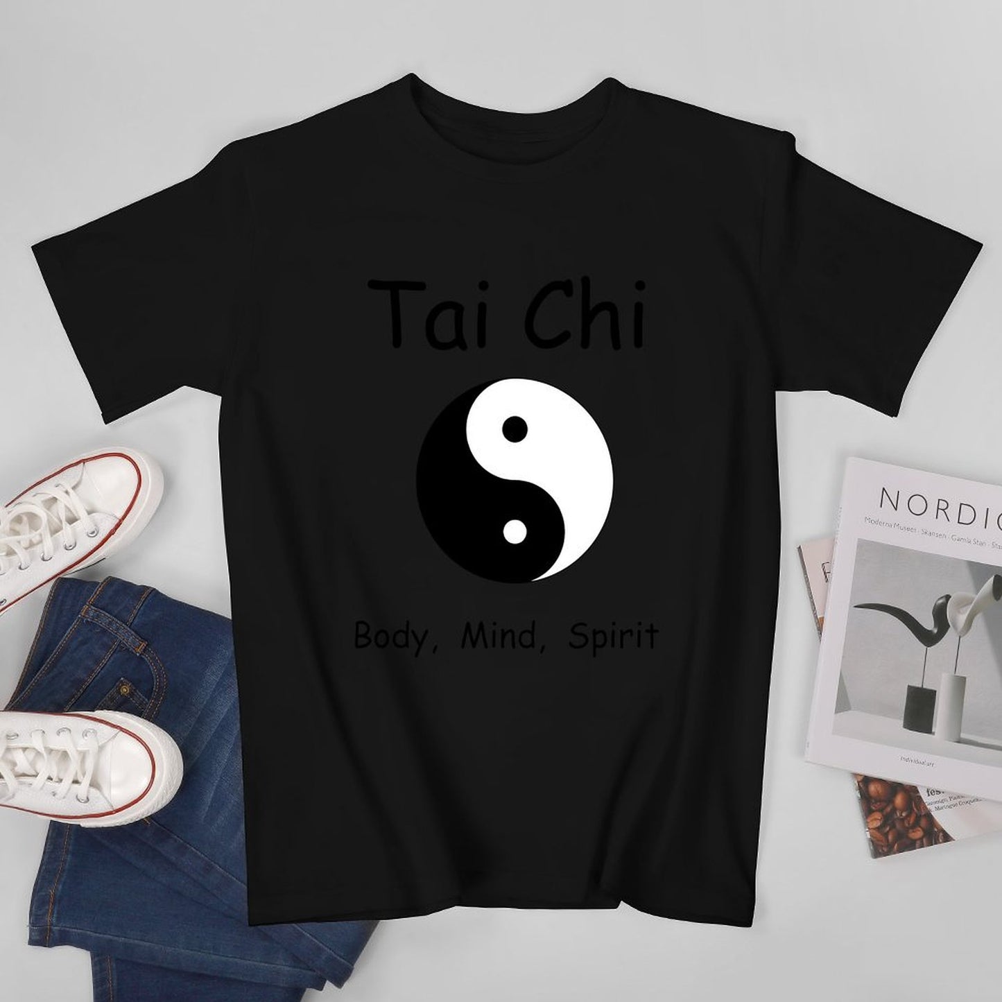 Inkmay Casual Cotton T-shirt Yin And Yang Symbol Black White Unisex T-shirtOutdoor SimpleFit T-Shirt
