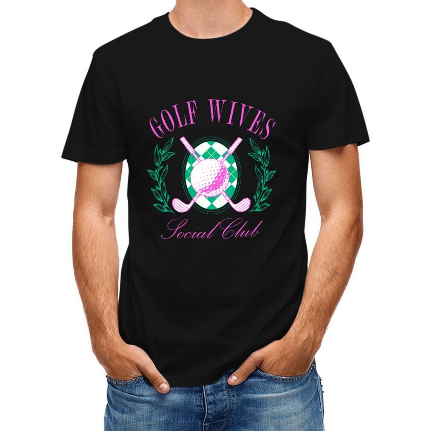 inkmay-casual-cotton-t-shirt-pink-green-diamond-pattern-with-ball-unisex-t-shirt