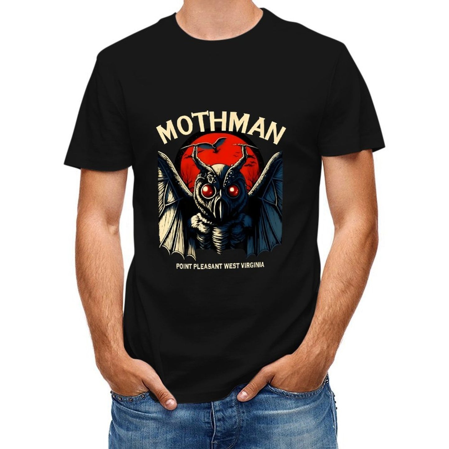 Inkmay Casual Cotton T-shirt Mothman With Red Eyes And Wings Unisex T-shirtEverydayWear Neat T-Shirt