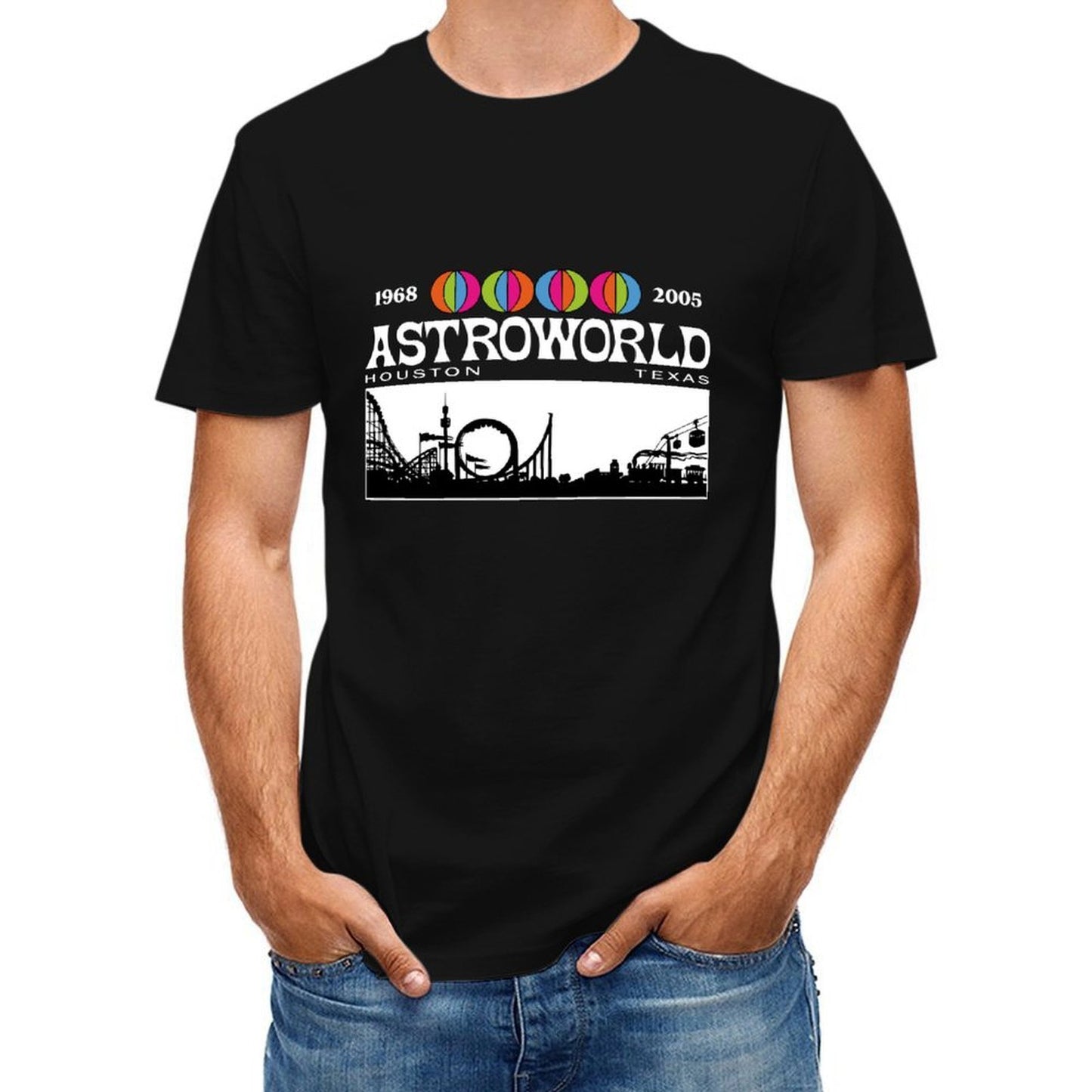Inkmay Casual Cotton T-shirt Amusement Park Silhouette With Colorful Balloons Unisex T-shirtEco-Conscious Tear-Resistant T-Shirt