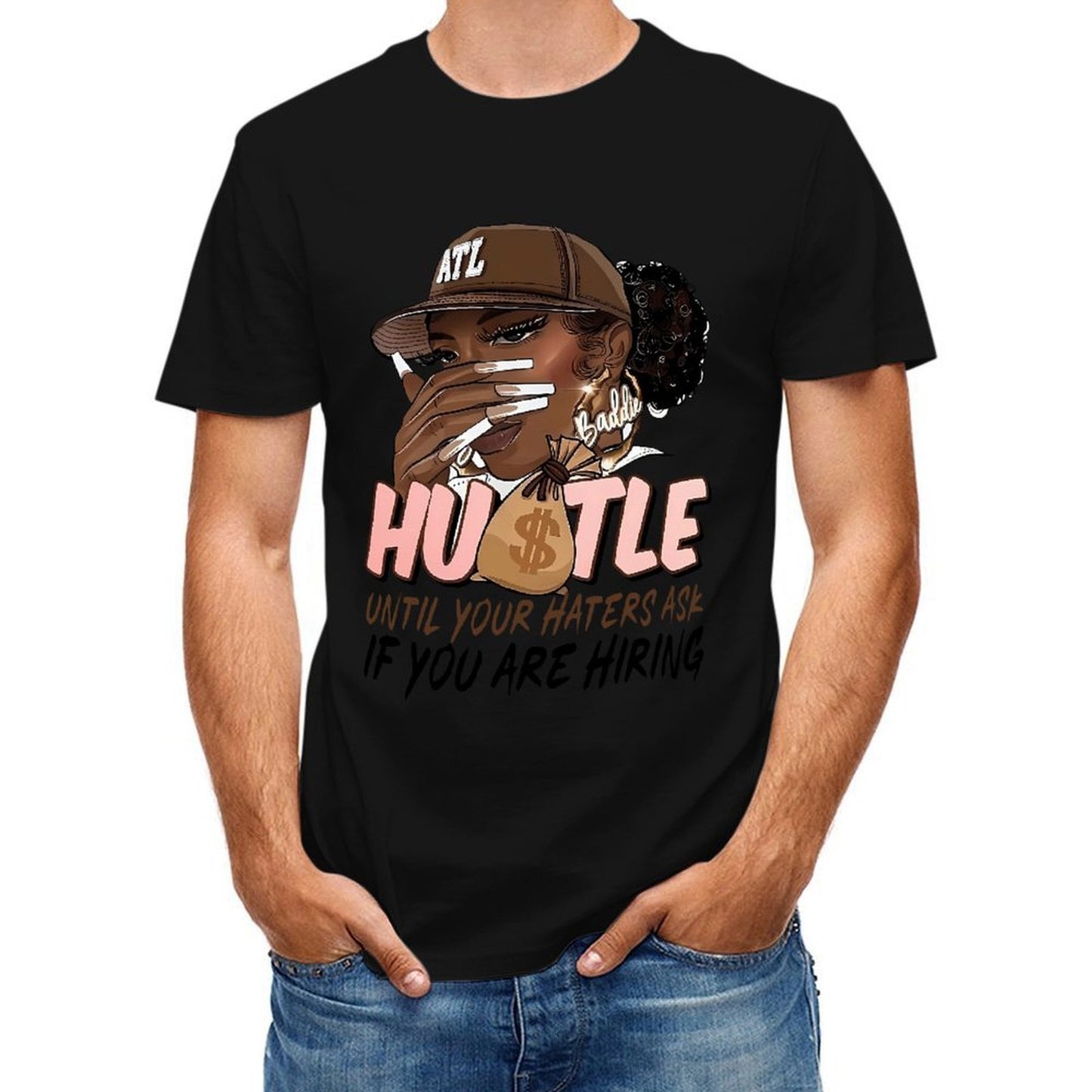 Inkmay Casual Cotton T-shirt Atlanta Hustle Artwork With Moneybag Unisex T-shirtModernFit RelaxFit T-Shirt