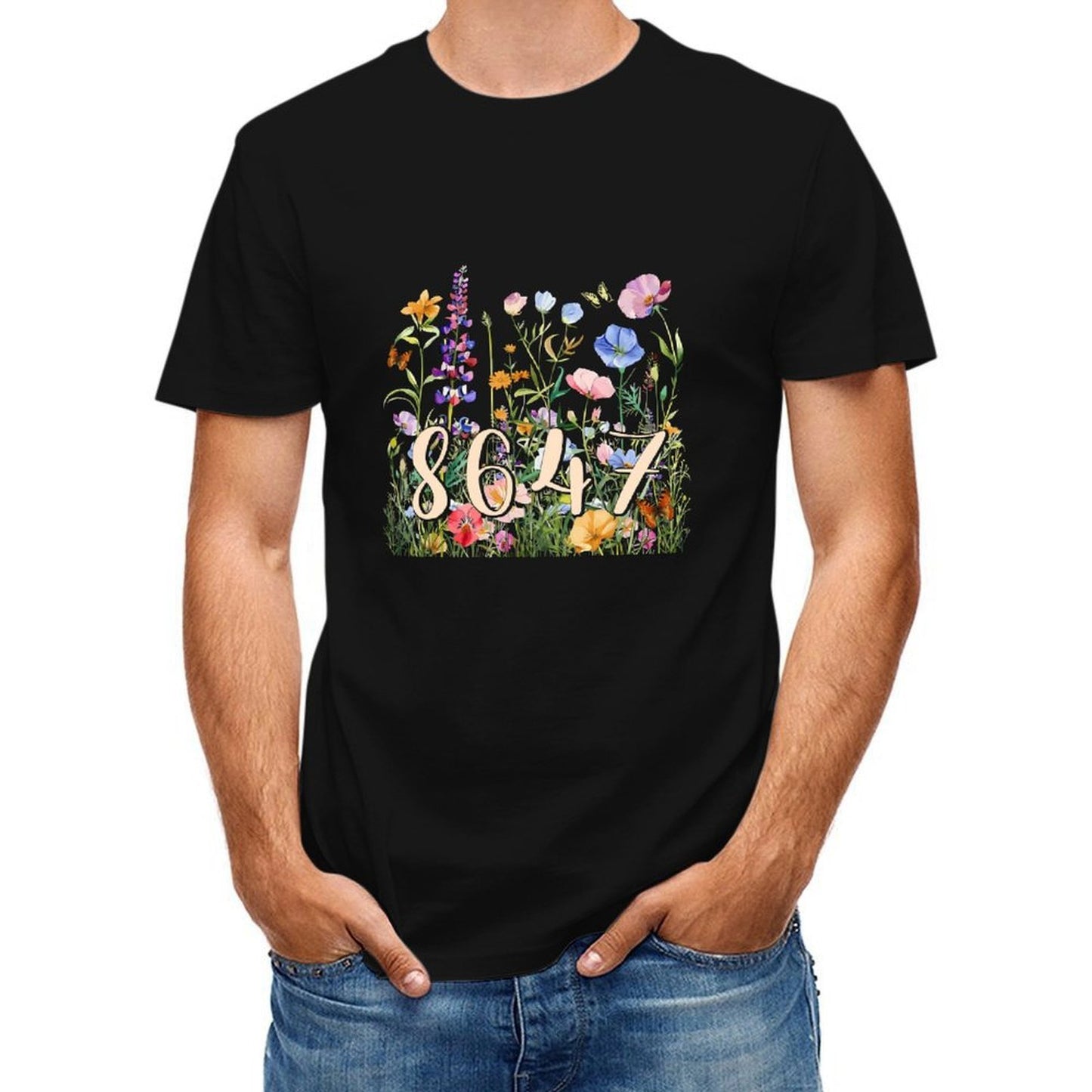 Inkmay Casual Cotton T-shirt Floral Pattern With Numbers And Butterflies Unisex T-shirtTimelessStyle Urban T-Shirt