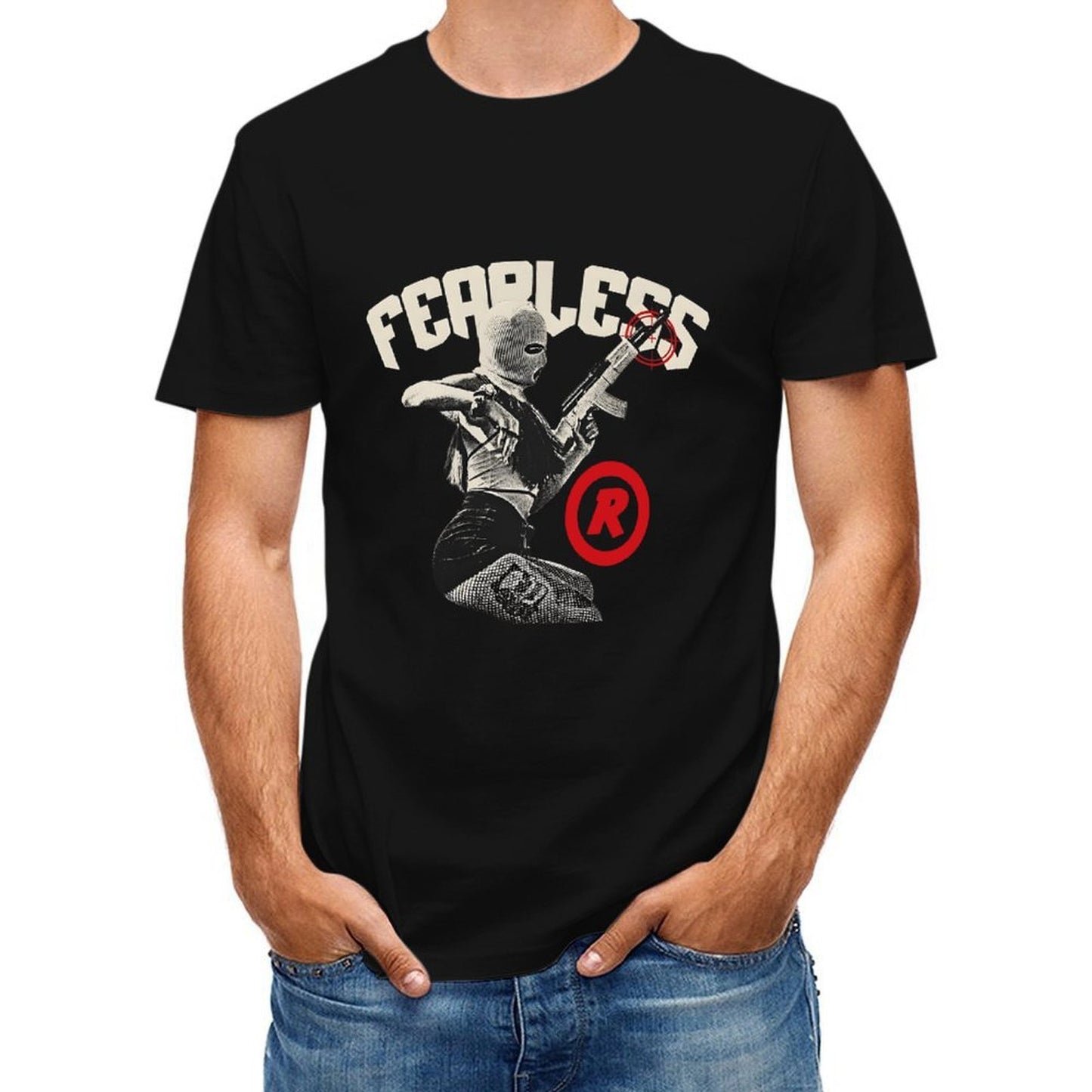 Inkmay Casual Cotton T-shirt Fearless Soldier With Gun And Shield Unisex T-shirtStreetStyle Fade-Proof T-Shirt
