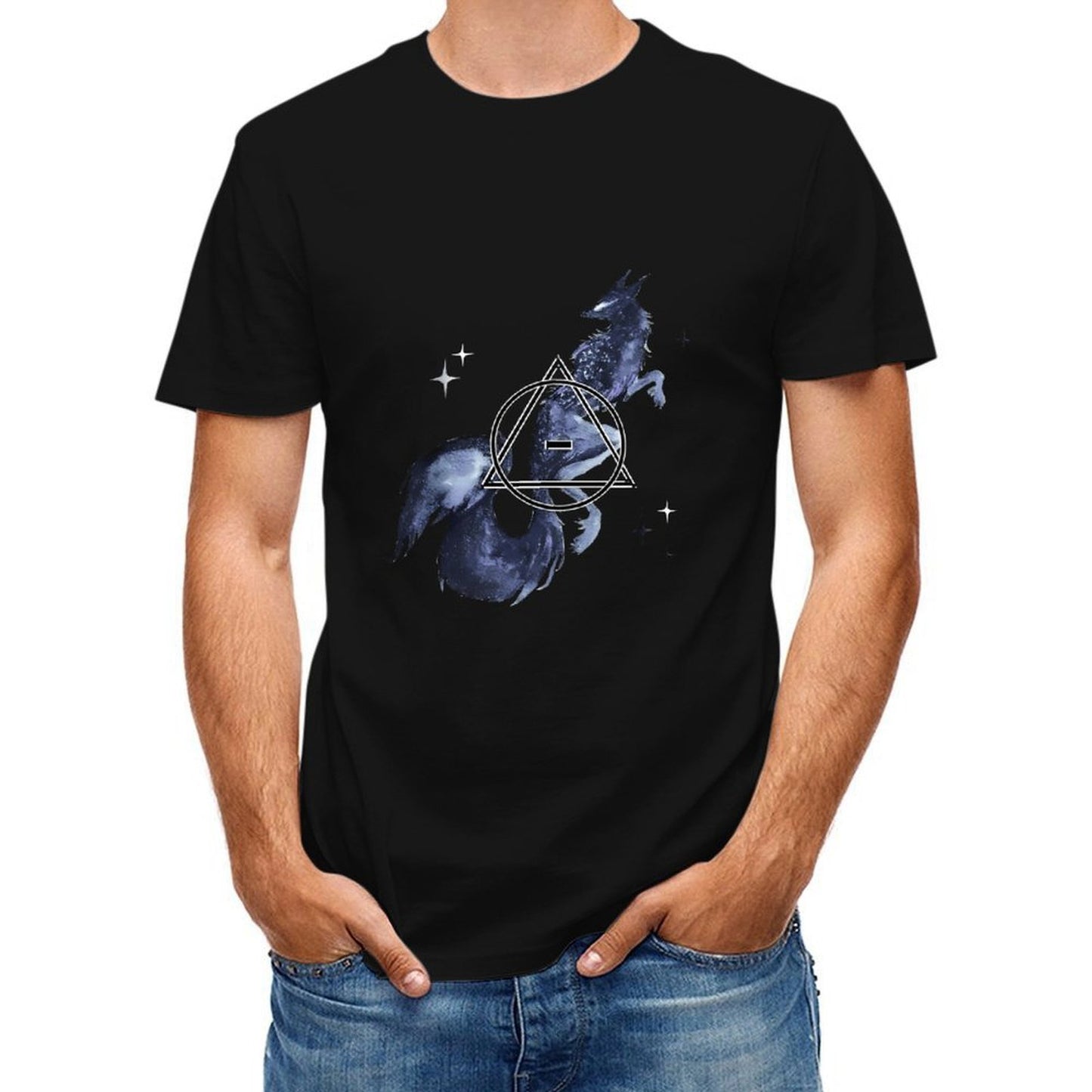 Inkmay Casual Cotton T-shirt Starry Night Creature With Geometric Design Unisex T-shirtAllDay SmoothWear T-Shirt