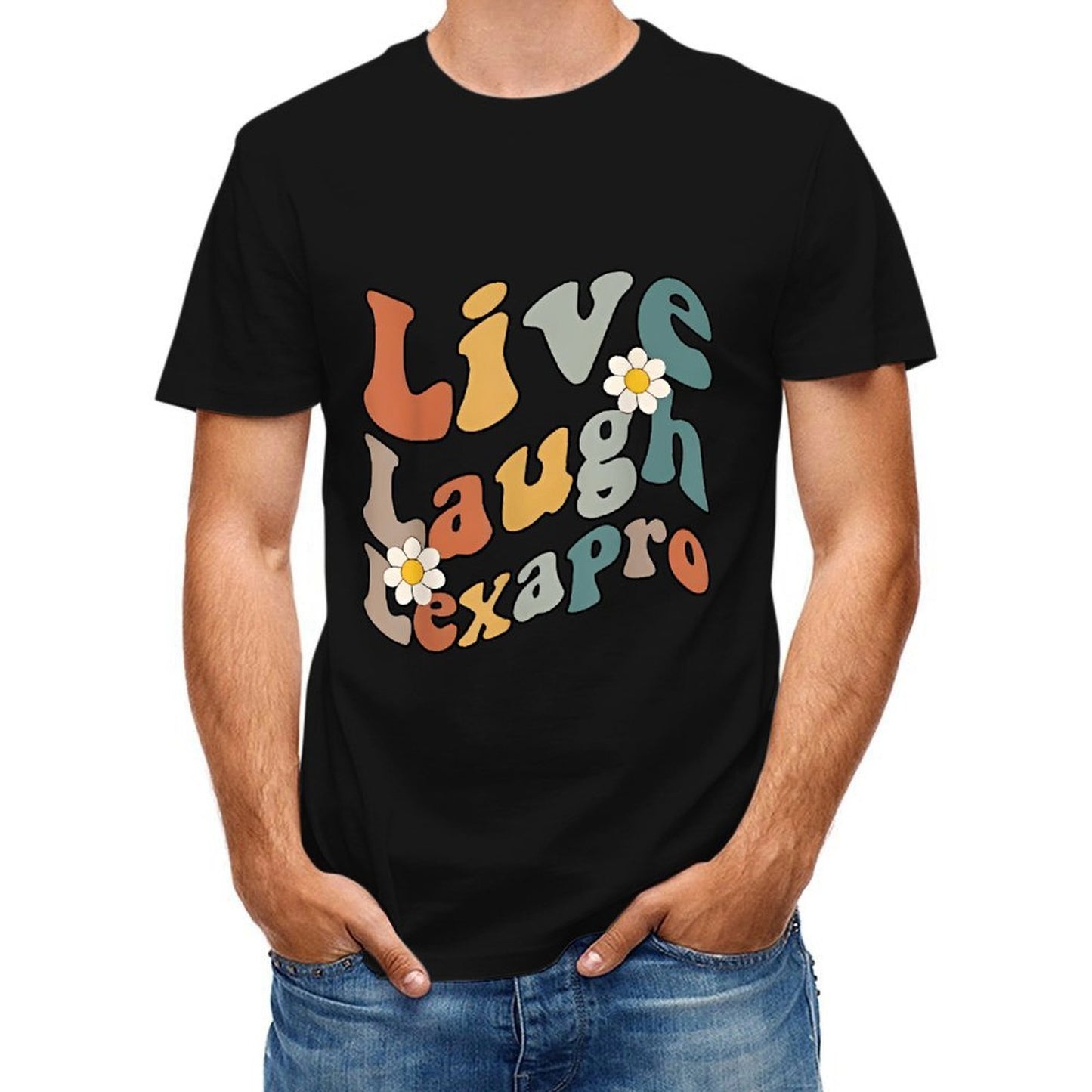 Inkmay Casual Cotton T-shirt Live Laugh Love Pattern Prints Artwork Unisex T-shirtFresh Solid T-Shirt