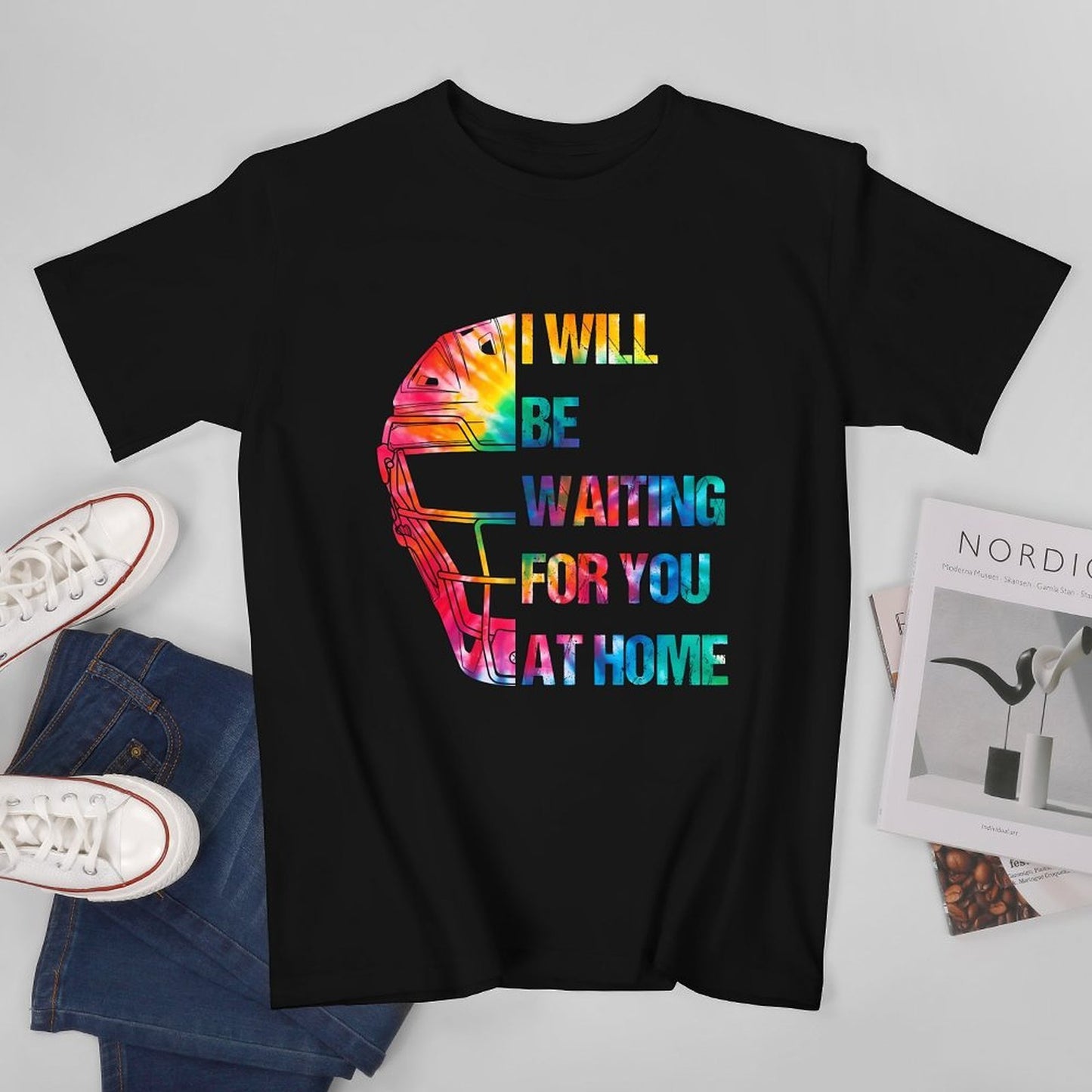 Inkmay Casual Cotton T-shirt Colorful Helmet With Text Overlay Design Unisex T-shirtActiveStyle Midweight T-Shirt