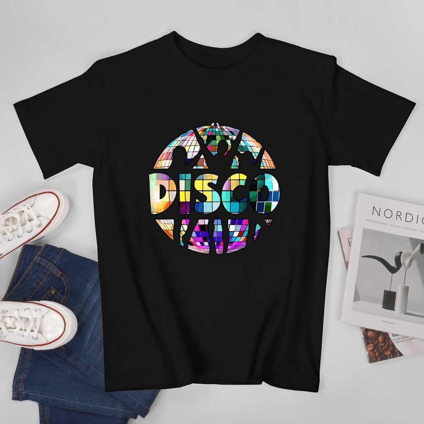 Inkmay Casual Cotton T-shirt Colorful Disco Ball Pattern Print Design Unisex T-shirt