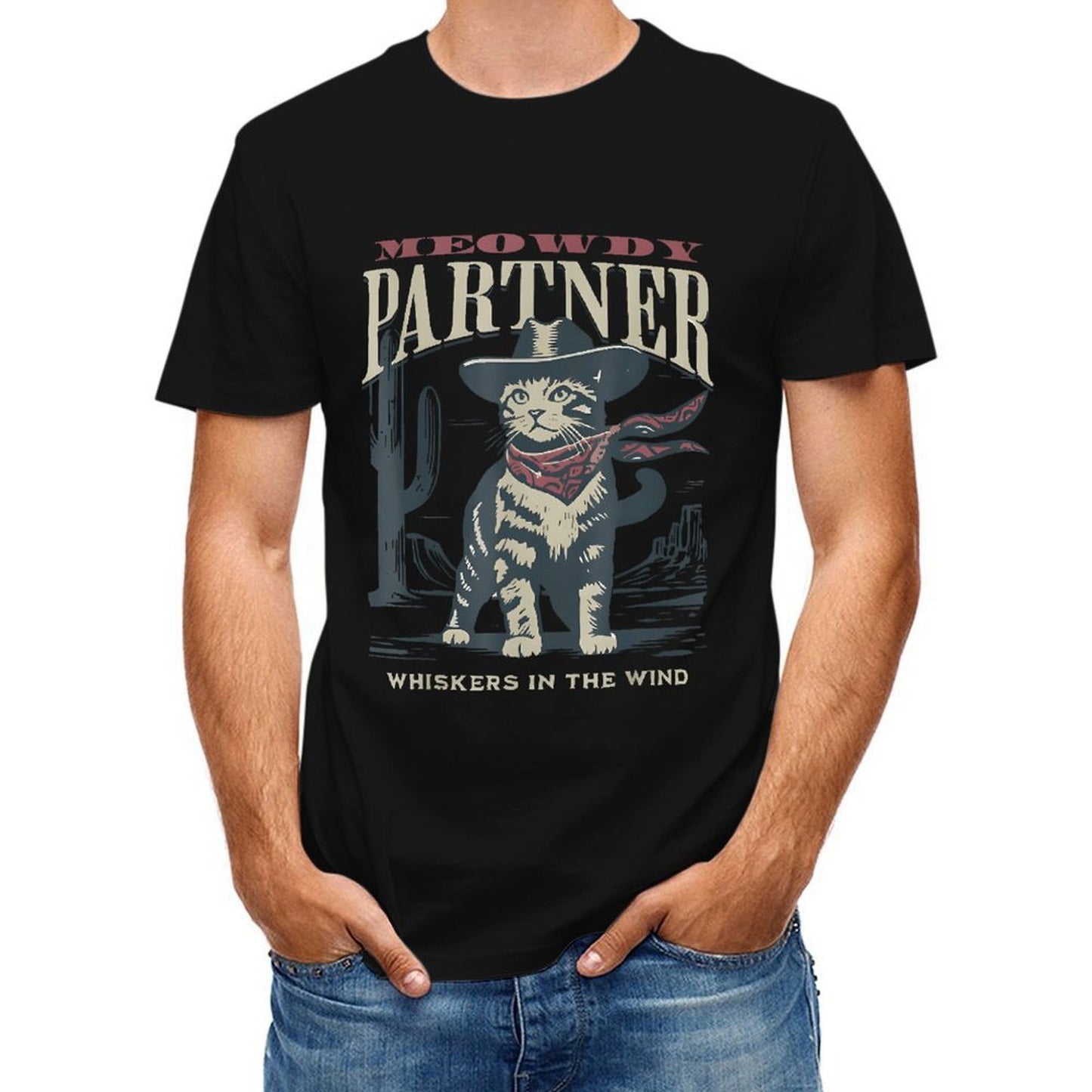 Inkmay Casual Cotton T-shirt Cat Wearing Cowboy Hat And Bandana Unisex T-shirtActive TimelessComfort T-Shirt