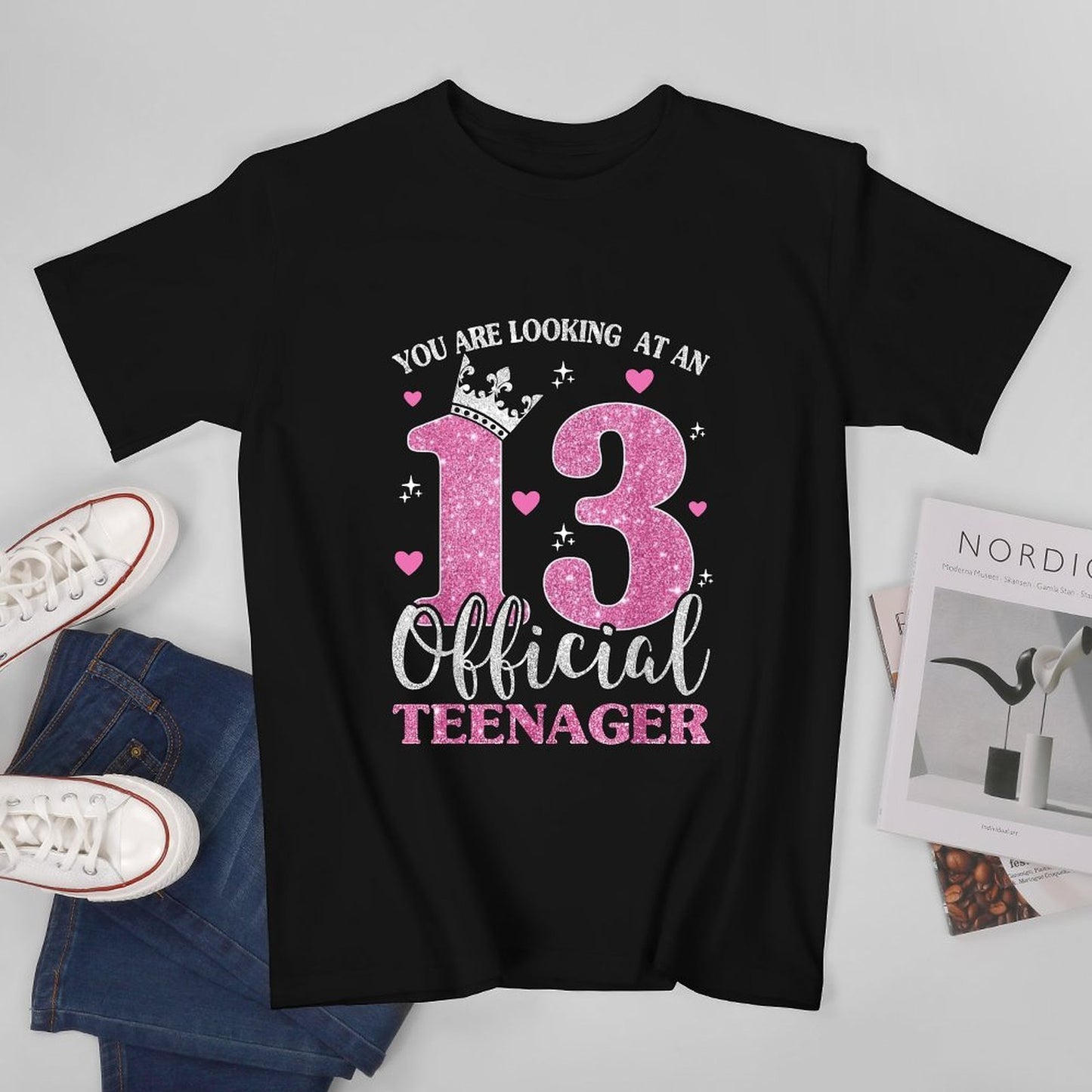 Inkmay Casual Cotton T-shirt Official Teenager Pink Glitter Crown Design Unisex T-shirtOn-Demand Timeless T-Shirt