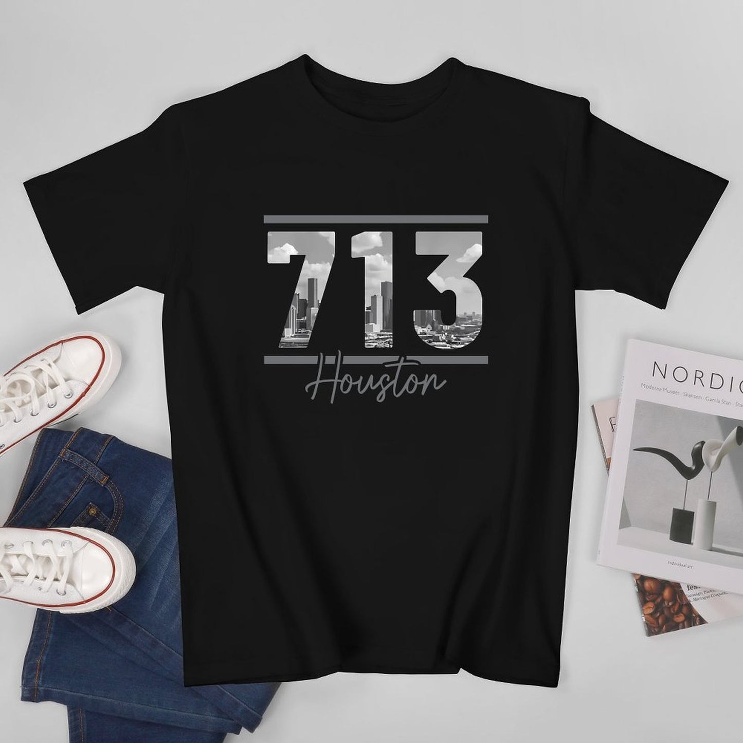 Inkmay Casual Cotton T-shirt Cityscape With Skyscrapers And Clouds Unisex T-shirtSolid Minimal T-Shirt