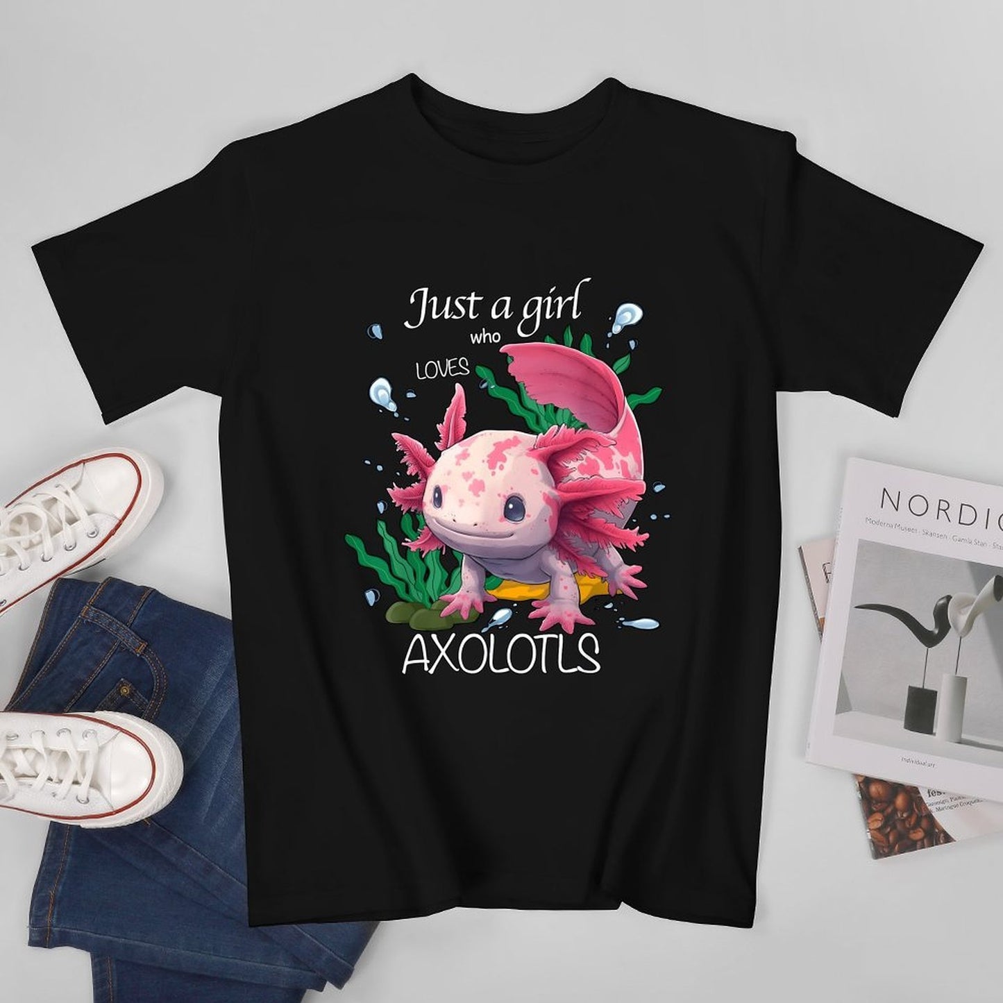 Inkmay Casual Cotton T-shirt Just A Girl Who Loves Axolotls Unisex T-shirtTrueStyle Wrinkle-Free T-Shirt