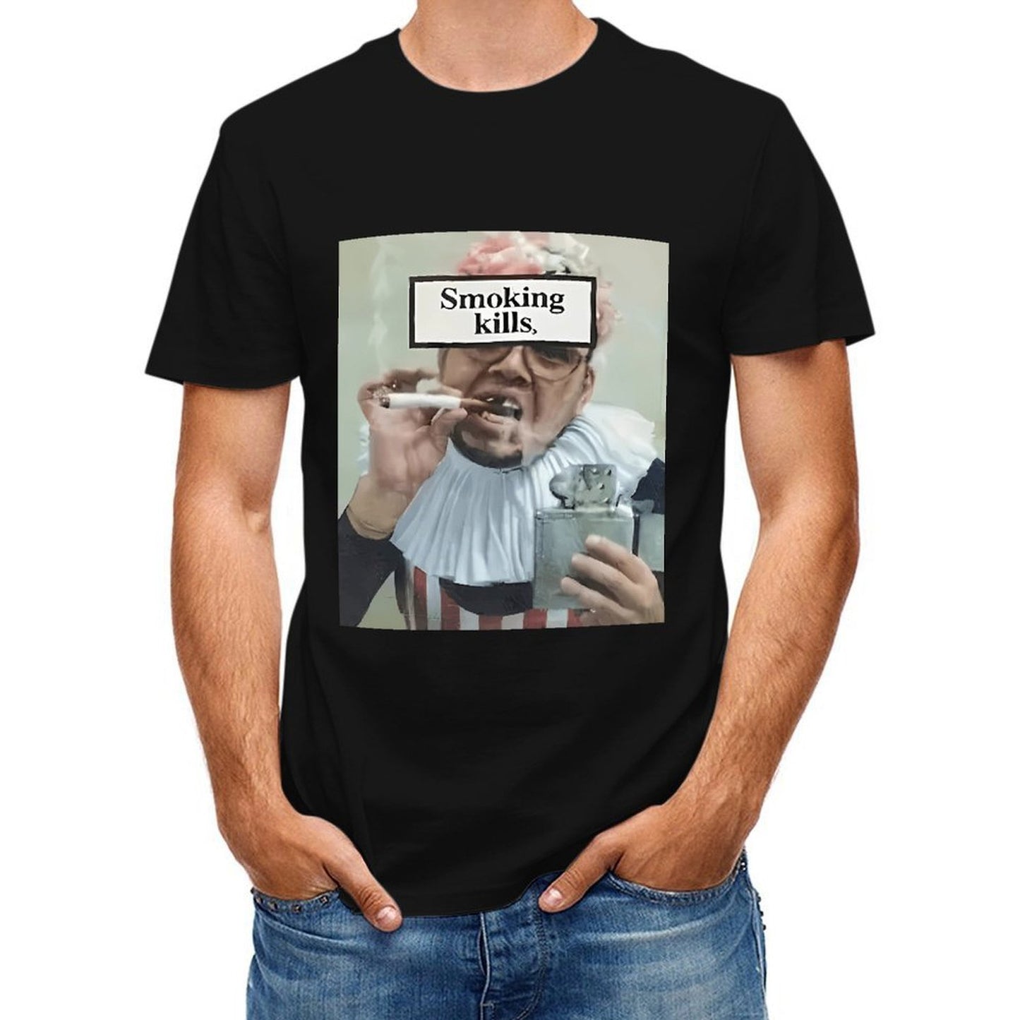 Inkmay Casual Cotton T-shirt Man Smoking Cigarette With Warning Label Unisex T-shirtNatural Tear-Resistant T-Shirt