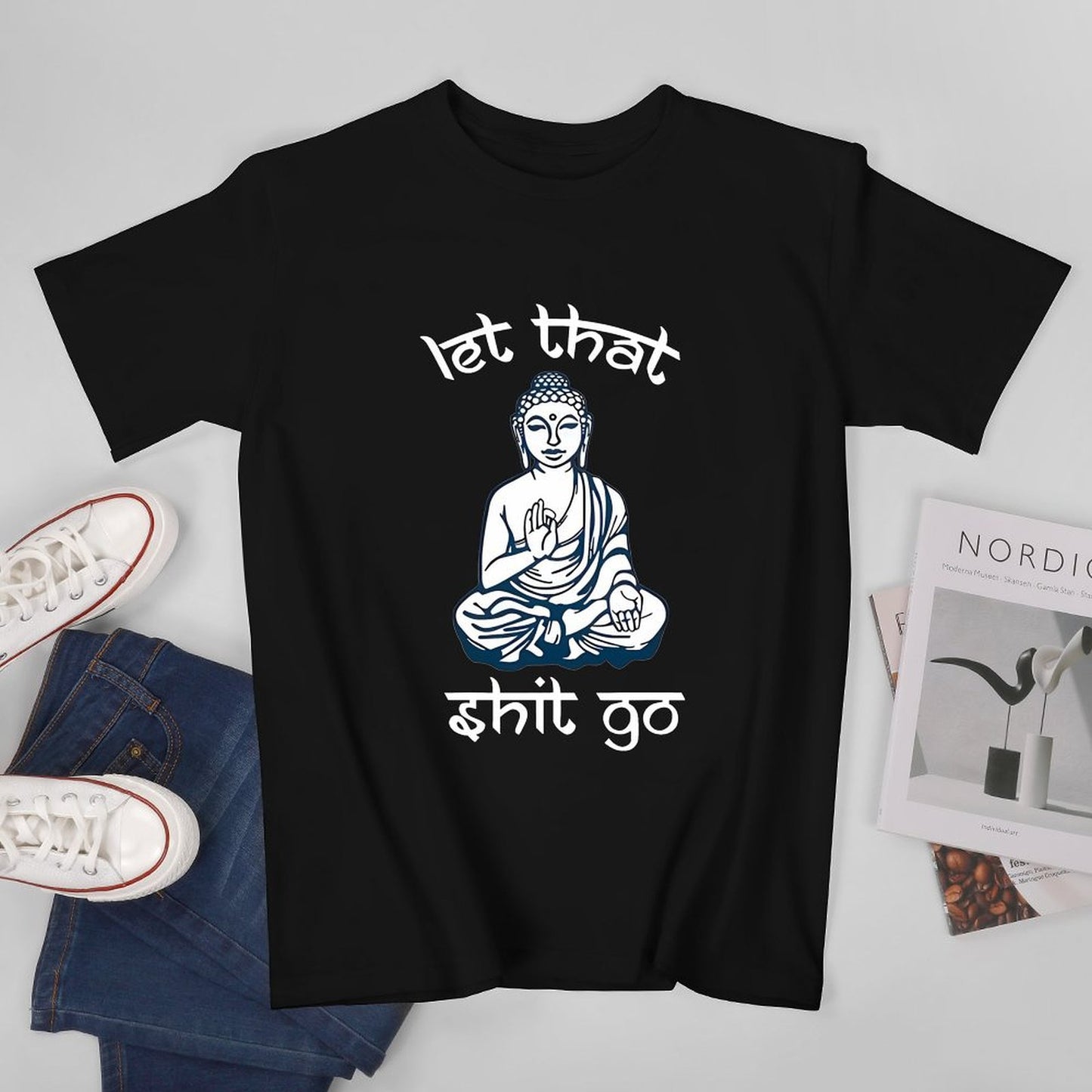Inkmay Casual Cotton T-shirt Buddha Sitting In Meditation Pose Art Unisex T-shirtEdition Colorfast T-Shirt
