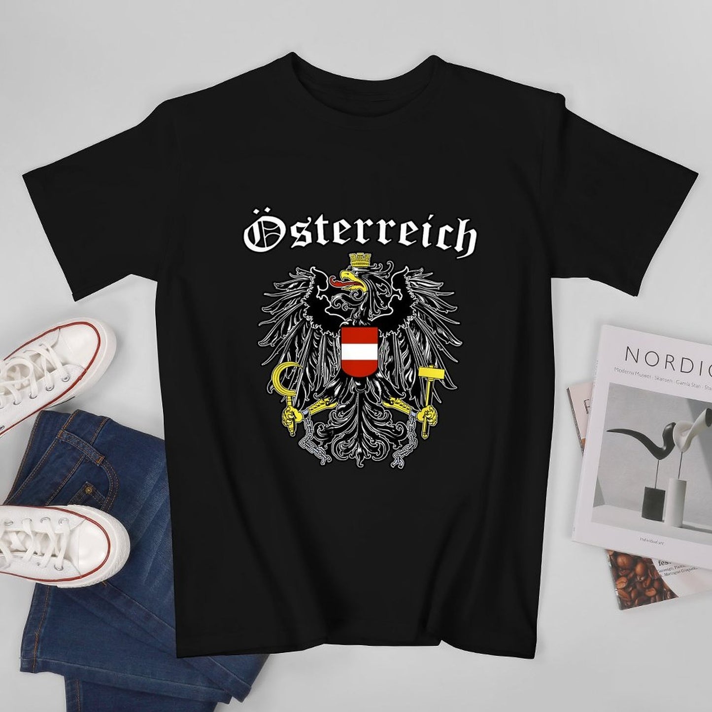 Inkmay Casual Cotton T-shirt Austria Coat Of Arms Pattern Print Unisex T-shirtSharp Softstyle T-Shirt