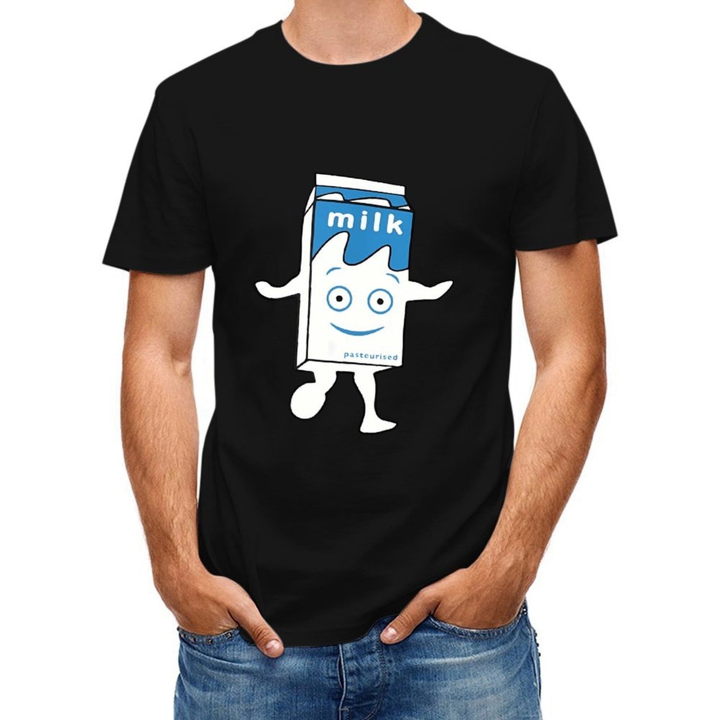 Inkmay Casual Cotton T-shirt Milk Box With Happy Face Design Unisex T-shirtStrong Fade-Proof T-Shirt