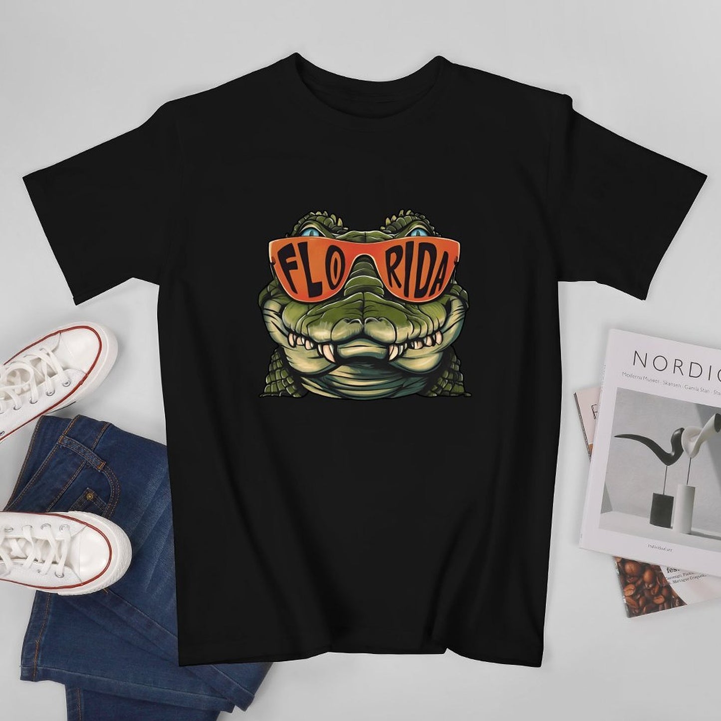 Inkmay Casual Cotton T-shirt Alligator Wearing Sunglasses With Florida Print Unisex T-shirtClassic Fit PremiumSeries T-Shirt