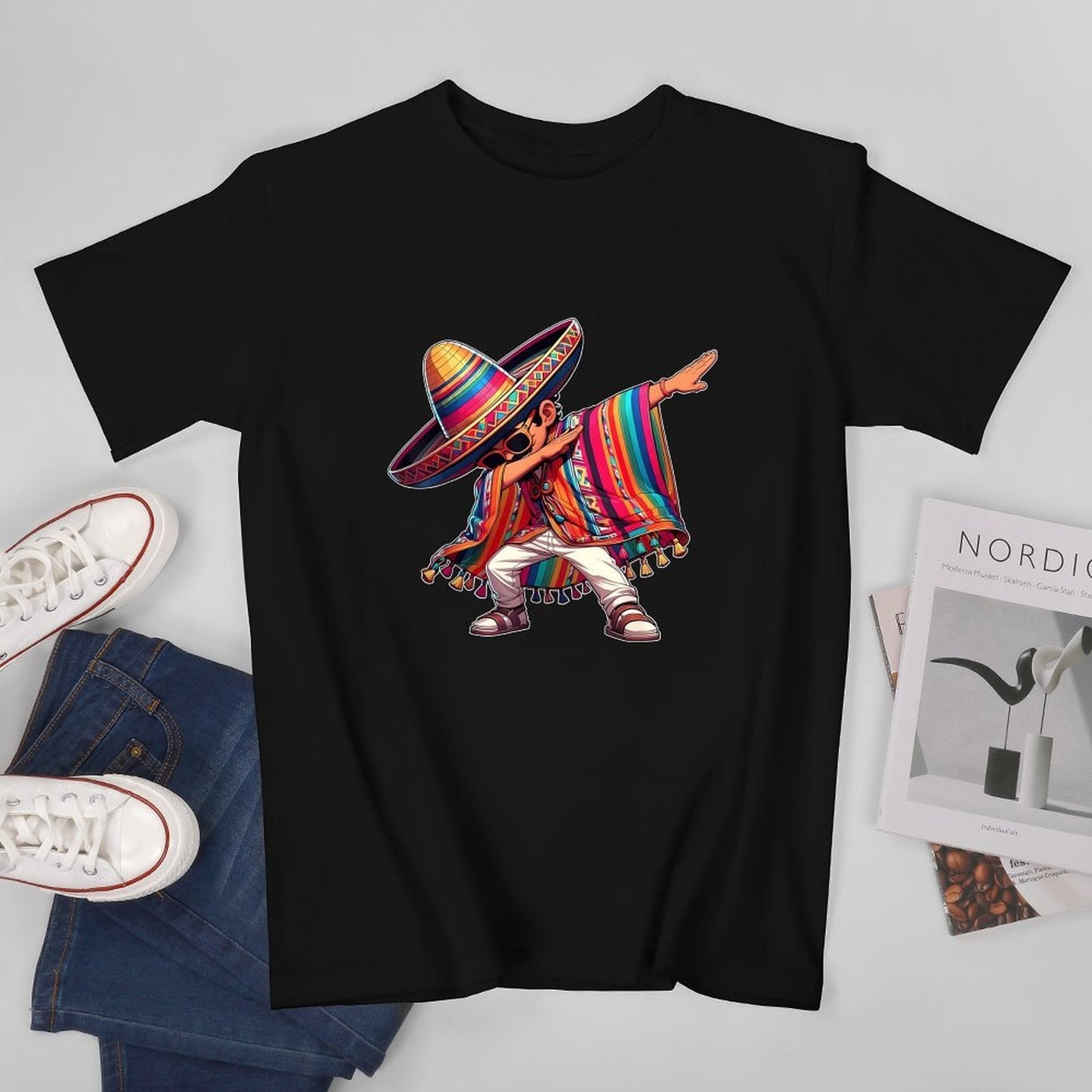 Inkmay Casual Cotton T-shirt Colorful Sombrero With Bright Stripes Unisex T-shirtSmoothWear EasyWear T-Shirt