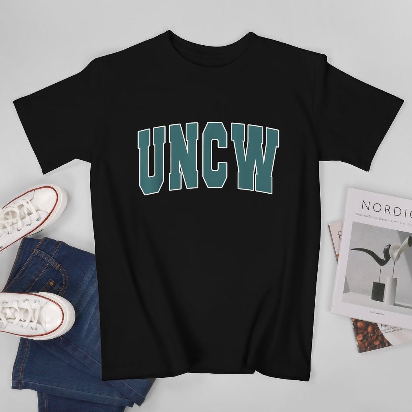 Inkmay Casual Cotton T-shirt Uncw Logo In Teal Color Unisex T-shirtPremium Finish RegularFit T-Shirt