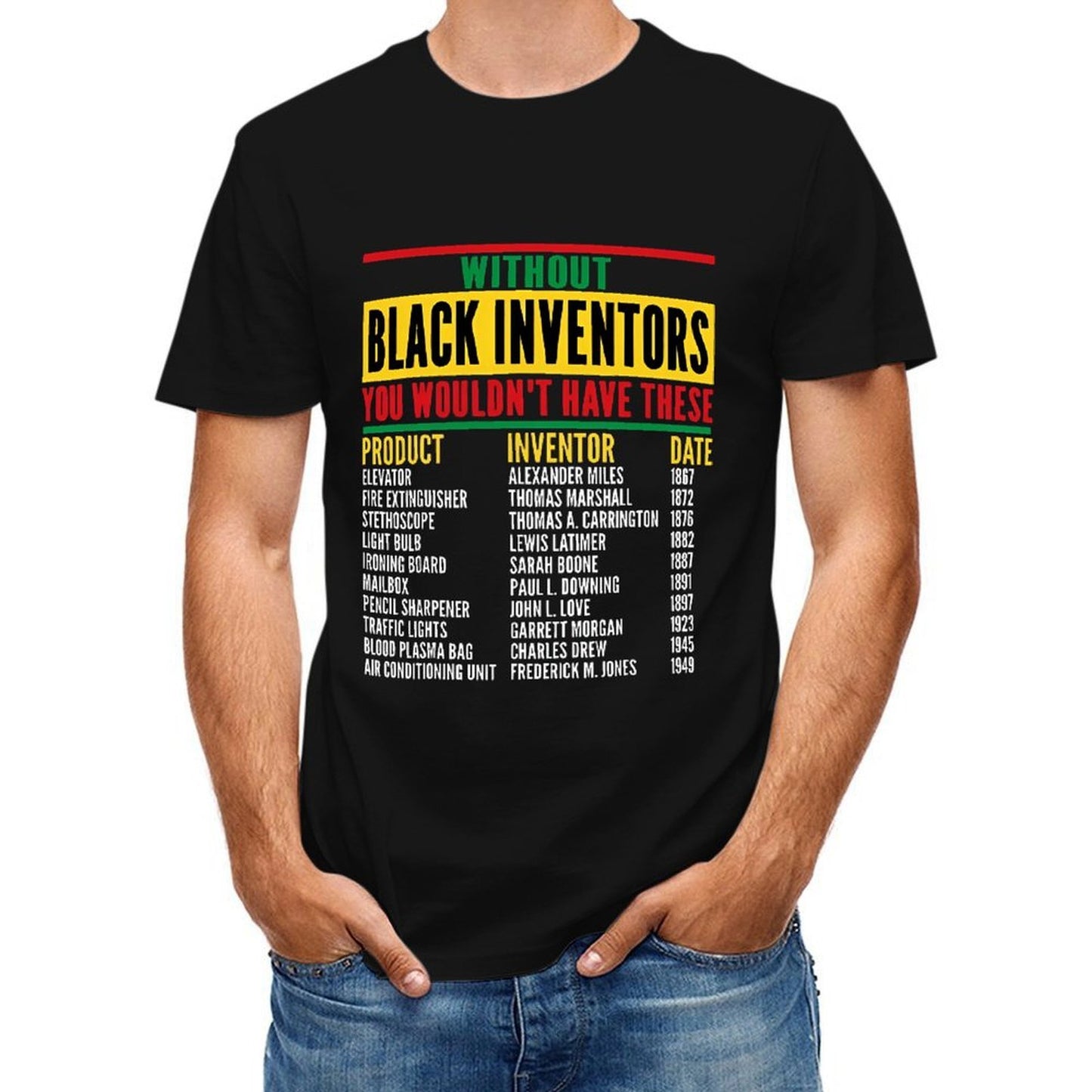 Inkmay Casual Cotton T-shirt Black Inventors Created Many Products Unisex T-shirt