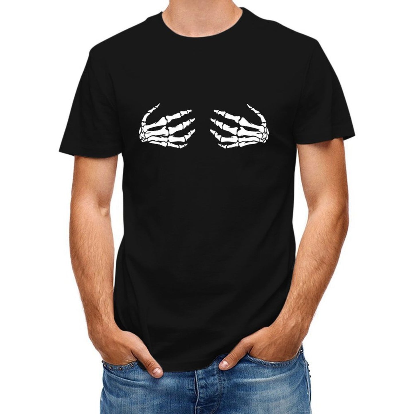 Inkmay Casual Cotton T-shirt Skeleton Hands Pattern Print Design Art Unisex T-shirtStrong Heat-Transfer T-Shirt