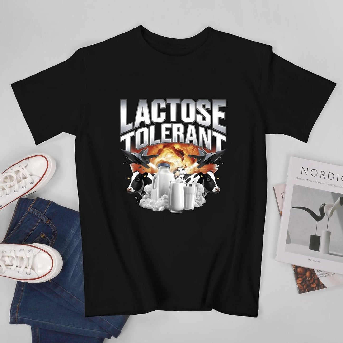 Inkmay Casual Cotton T-shirt Lactose Tolerant Cows Milk Glass Unisex T-shirtOversized Smooth Feel T-Shirt