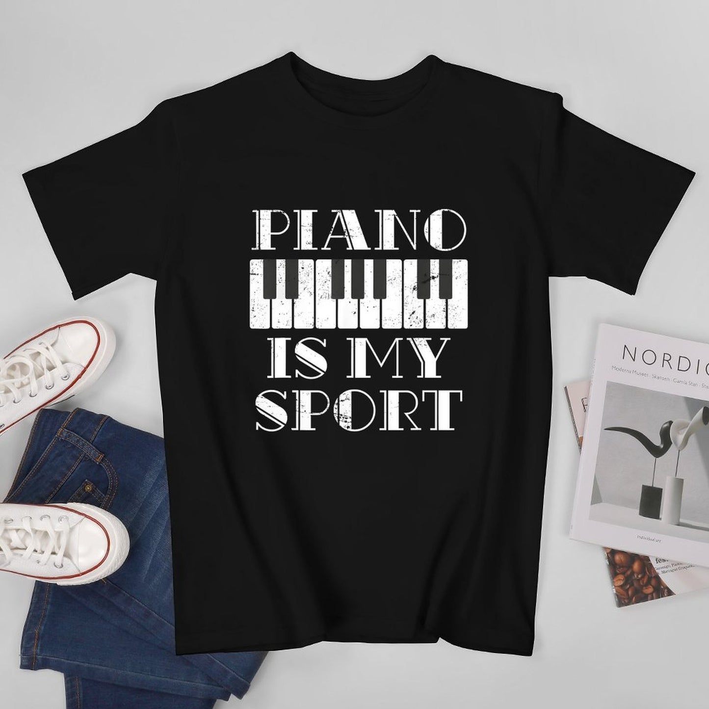 Inkmay Casual Cotton T-shirt Piano Is My Sport Design Art Unisex T-shirtNeutral Daily T-Shirt