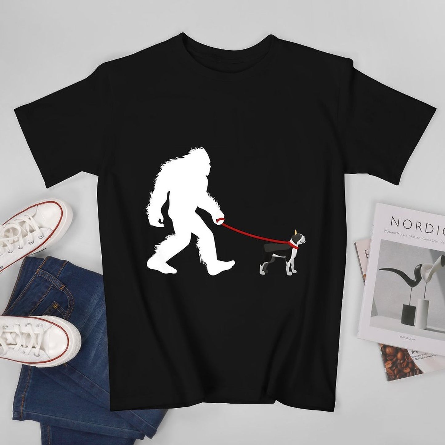 Inkmay Casual Cotton T-shirt Cute French Bulldog Lying Down Playfully Unisex T-shirtPrinted Soft T-Shirt