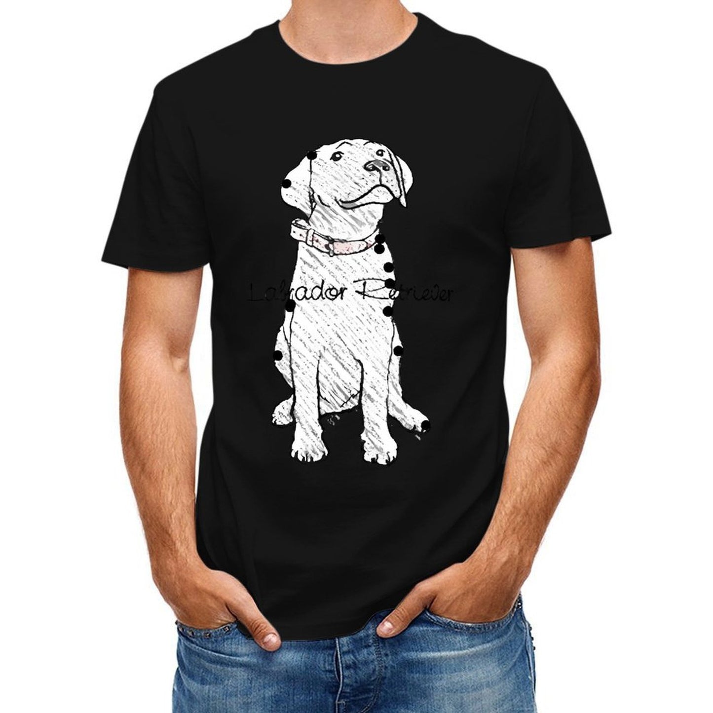 Inkmay Casual Cotton T-shirt Black And White Dog Pattern Print Unisex T-shirtEco-Conscious Smooth Feel T-Shirt