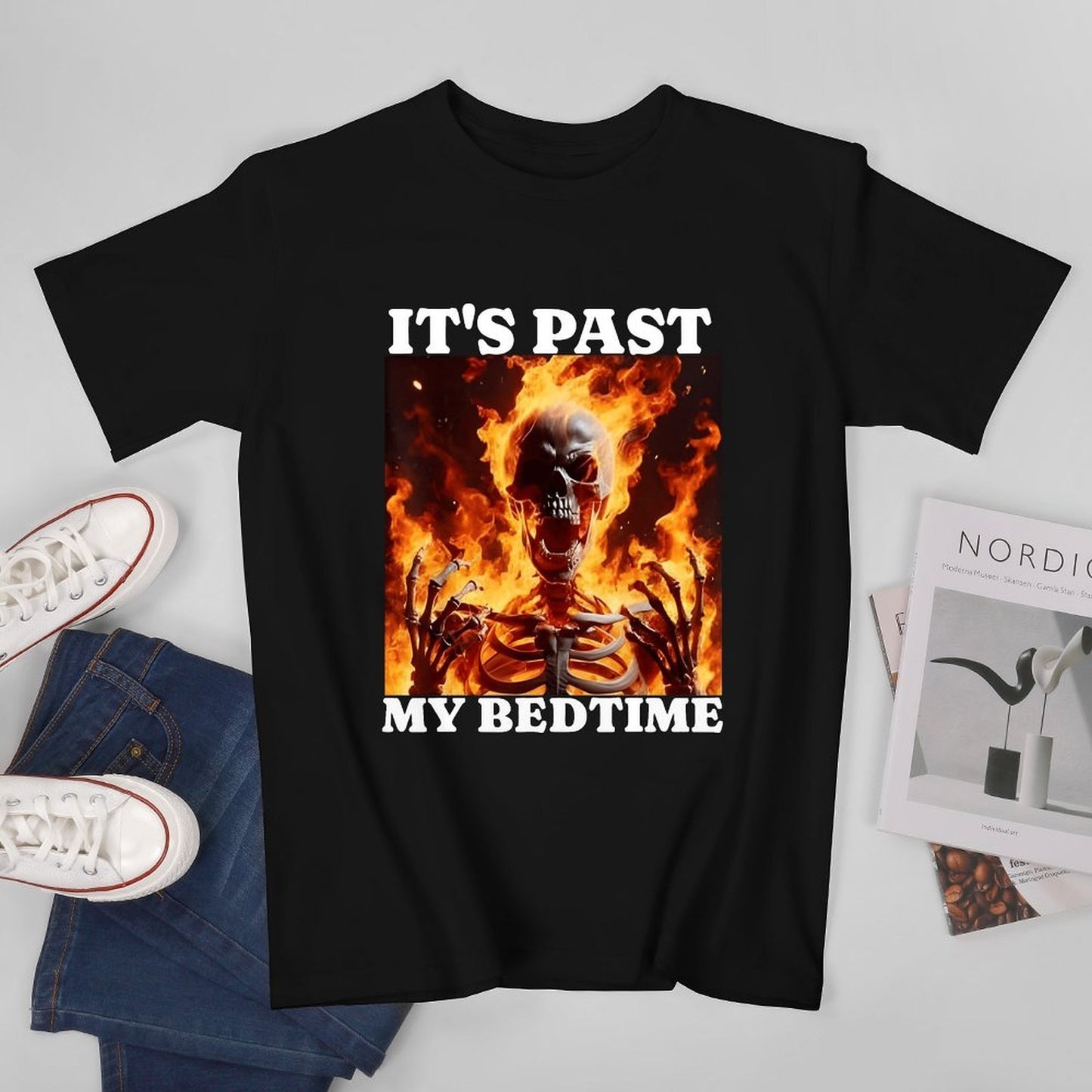 Inkmay Casual Cotton T-shirt Flaming Skeleton Artwork Boldly Printed Design Unisex T-shirtPromotional Lifestyle T-Shirt