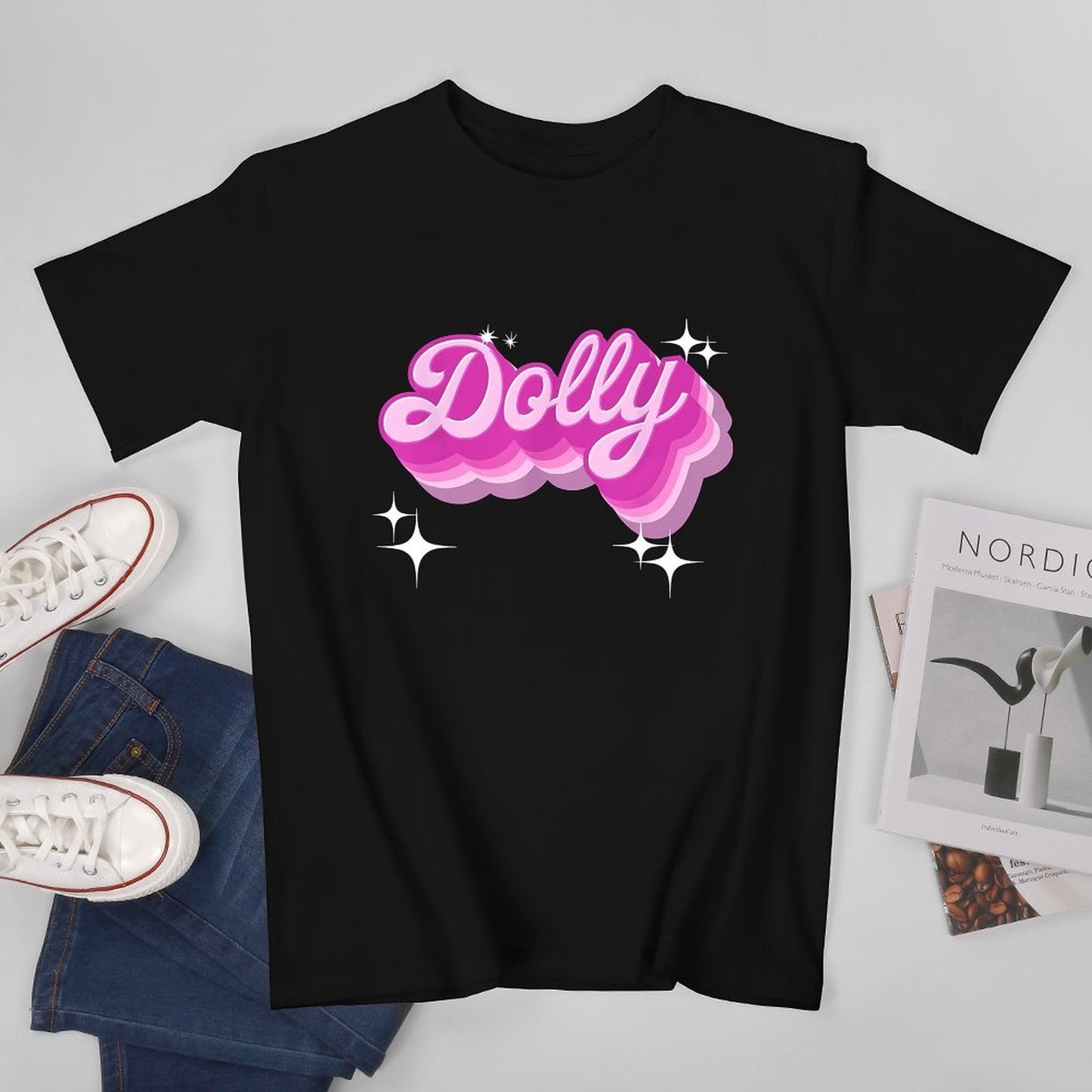 Inkmay Casual Cotton T-shirt Dolly Pink Script With Shadow Effects Unisex T-shirtEverydayComfort TrueComfort T-Shirt