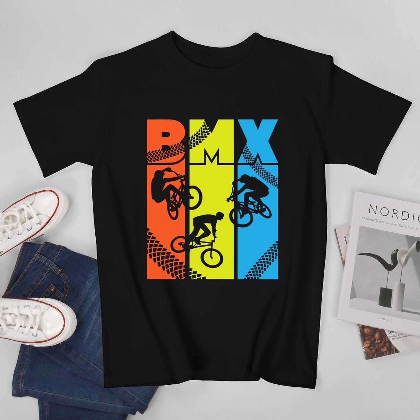Inkmay Casual Cotton T-shirt Colorful Abstract Design With Bright Shapes Unisex T-shirtTear-Resistant DailyFit T-Shirt
