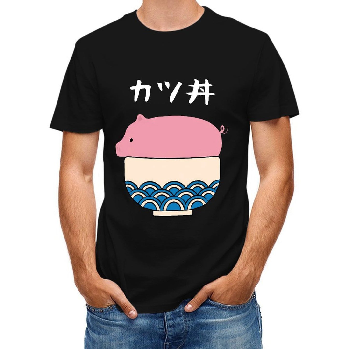 Inkmay Casual Cotton T-shirt Pink Background With Blue Waves Unisex T-shirtBold Active T-Shirt